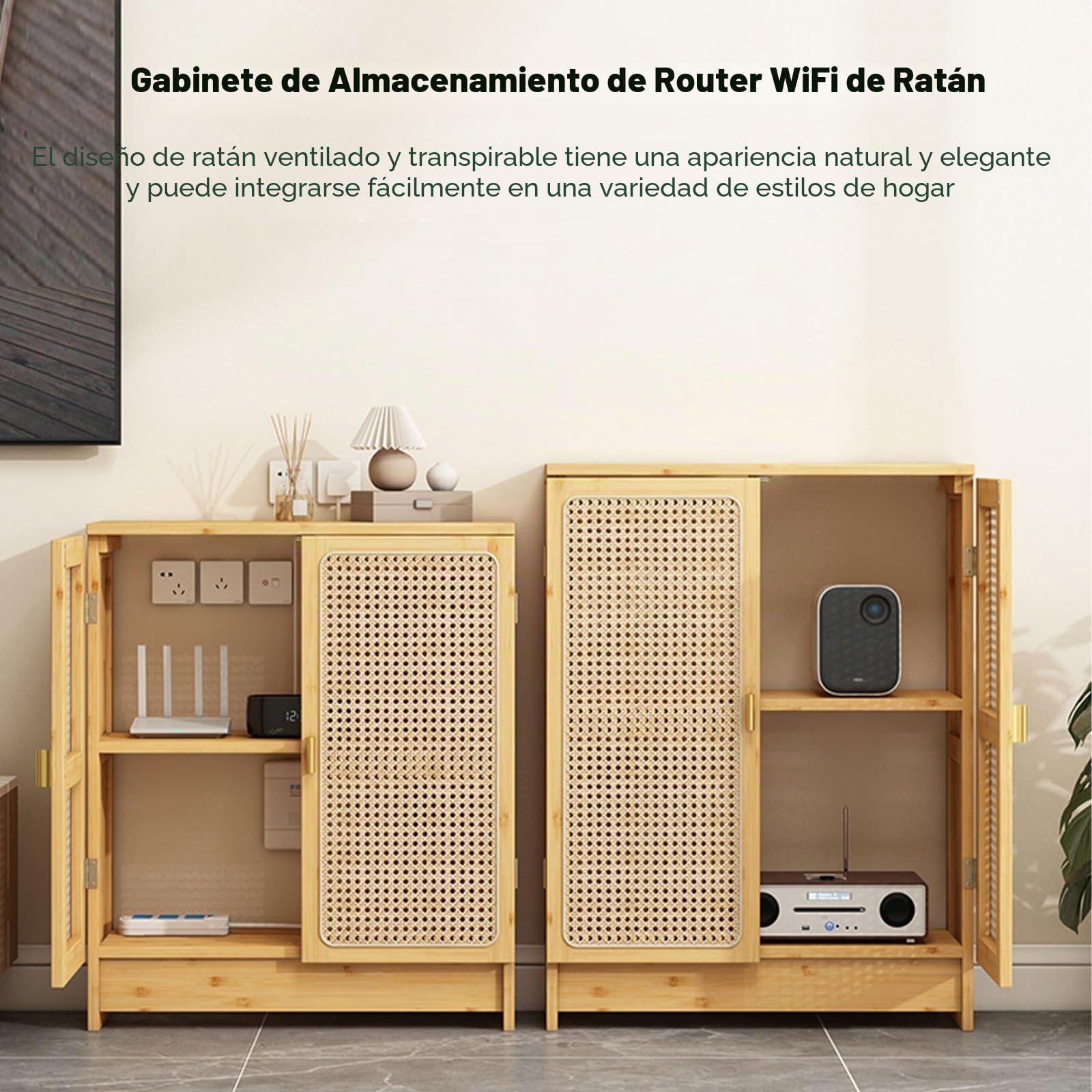 Caja De Almacenamiento WiFi De Bambú, Gabinete De Suelo Para Router Y Modem, Mueble Organizador De Cables Y Regleta, Estante Decorativo Independiente Para Hogar, Sala De Estar U Oficina