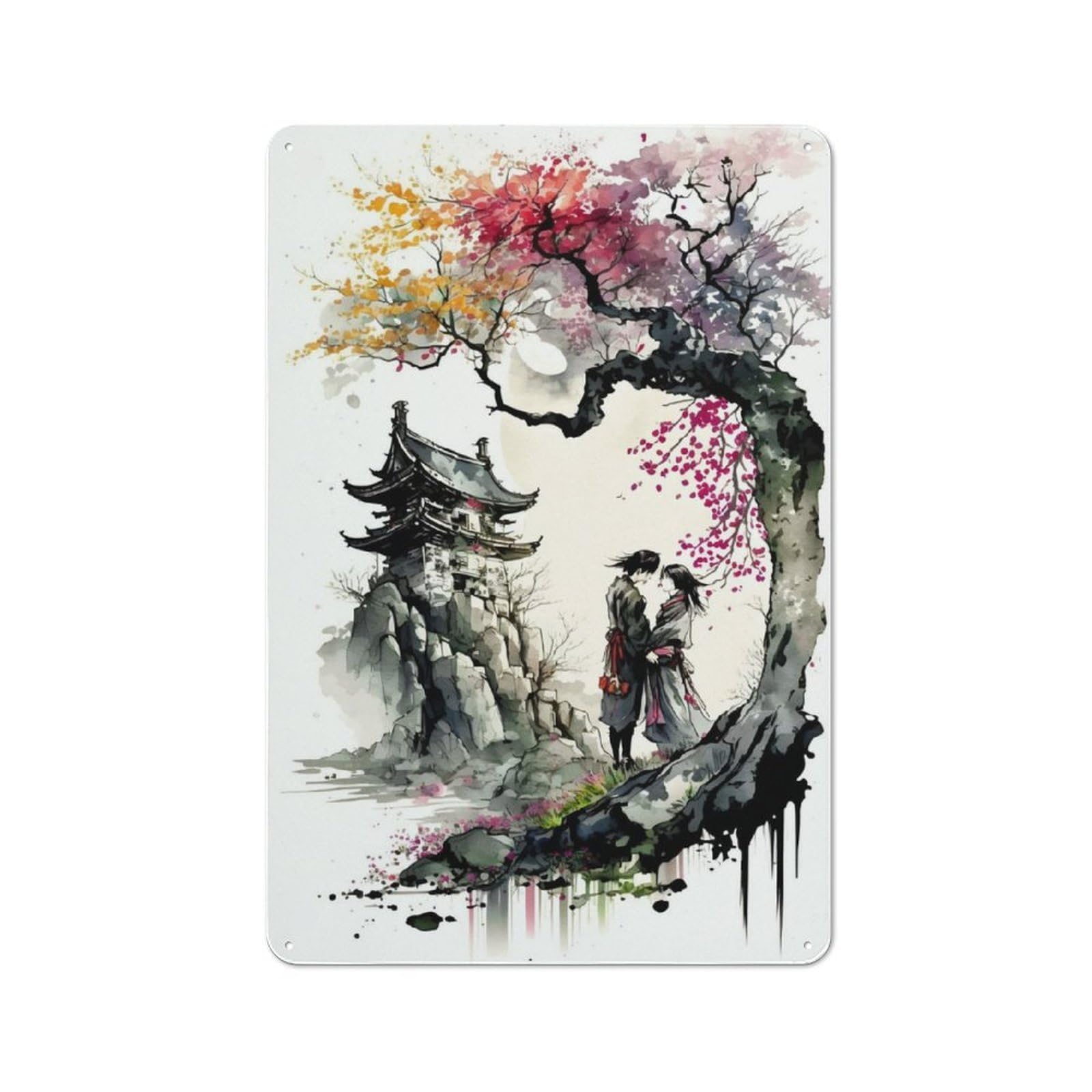 Junmoney Cherry Blossoms 5 Printed Metal Sign 30X20cm For Home Office Or Studio, A Christmas Gift For People Styling Home Office And Studio