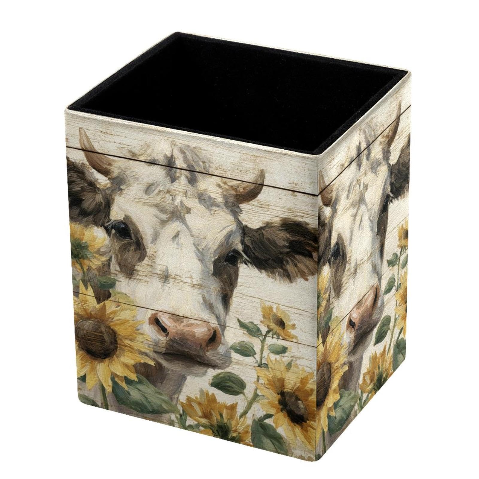 VAPOKF Pencil Holders for Desk, Sunflower and Cow Printed Pen Holders Pen Pot Makeup Brushes Storage Desktop Stationery Supplies Organiser for Home Office