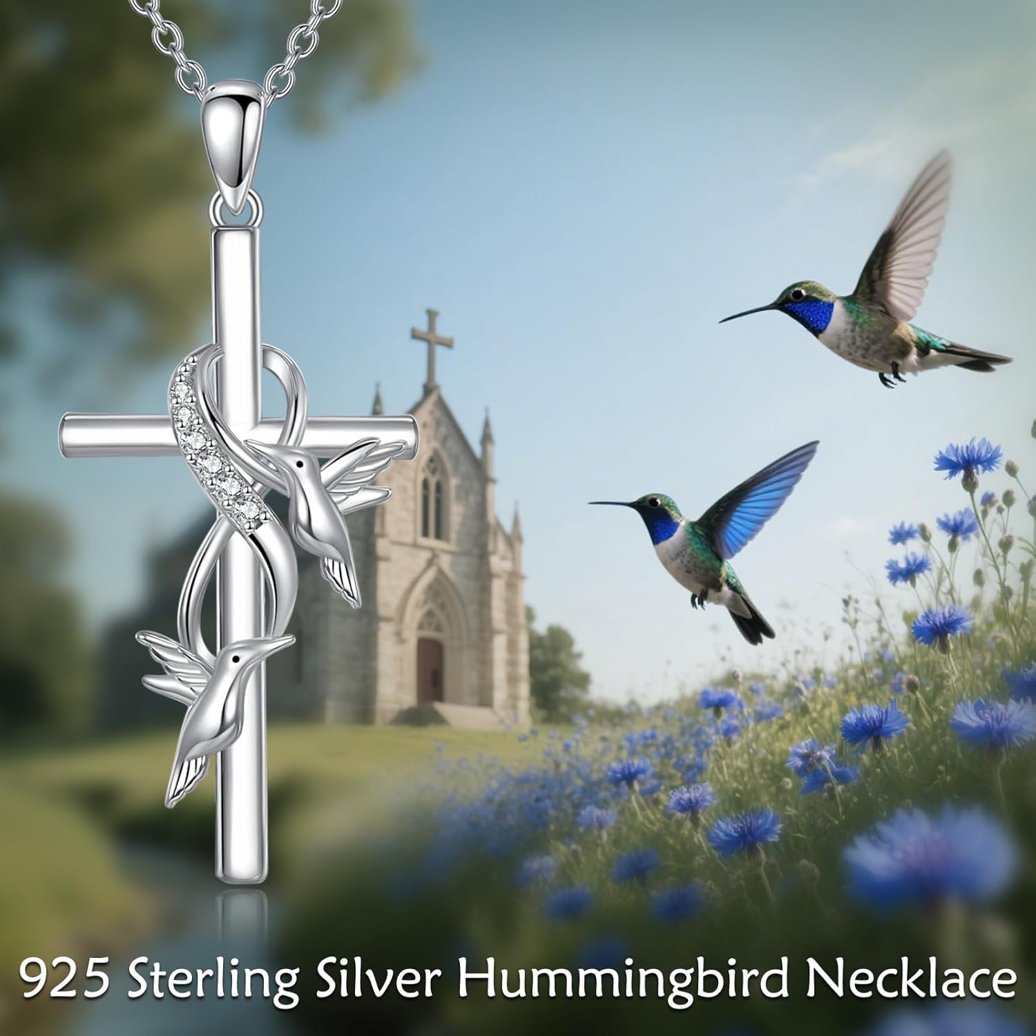 YAFEINI Hummingbird Cross Necklace 925 Sterling Silver Hummingbird Pendant Necklace Jewelry Gifts for Women - Image 6