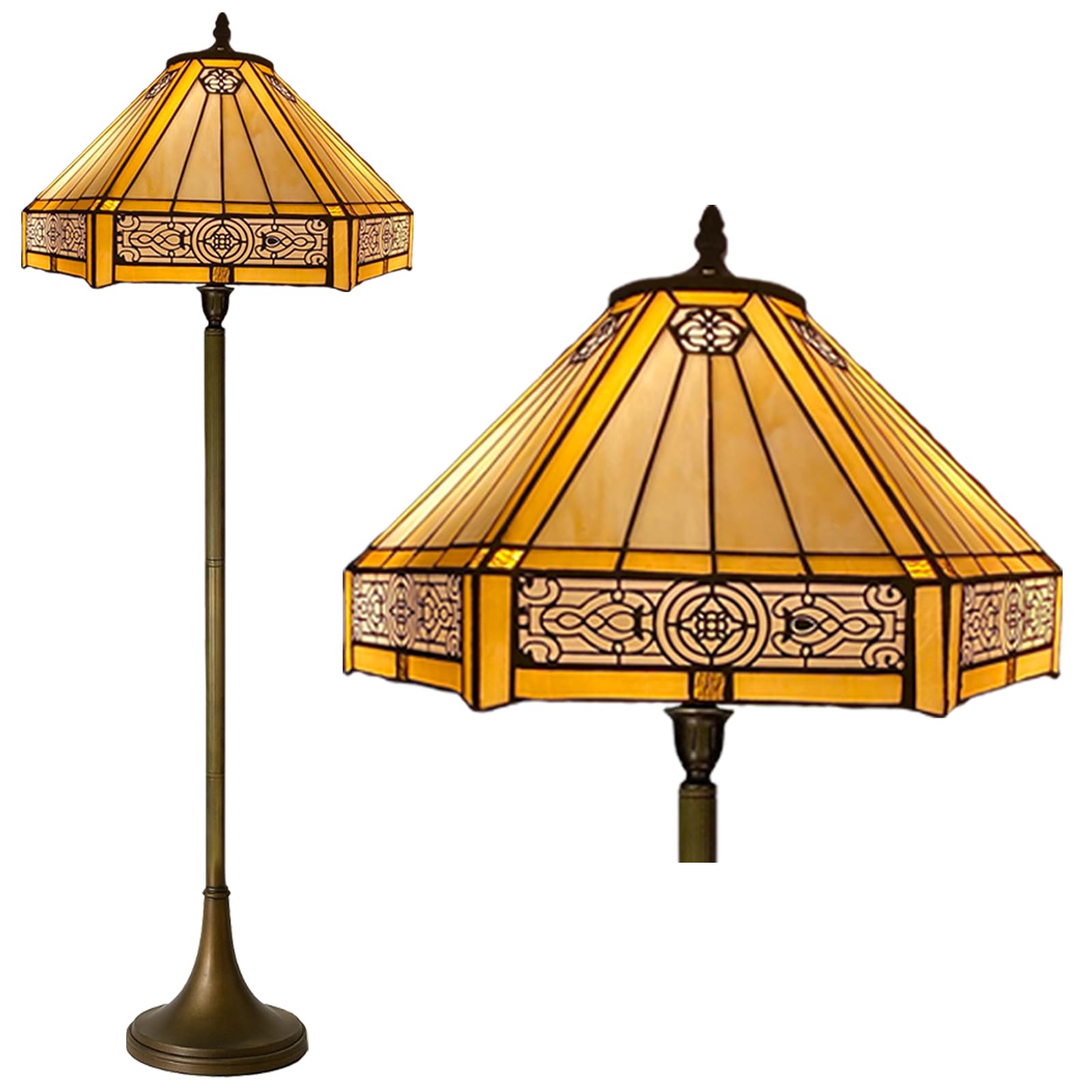 Auroh Tiffany Floor Lamps Stunning Quality Handcrafted 16 inch Stained Glass Lamp Shades Antique Design Floor Lamp for Living Room Bedroom Hallway Gallery (TFL-1605)
