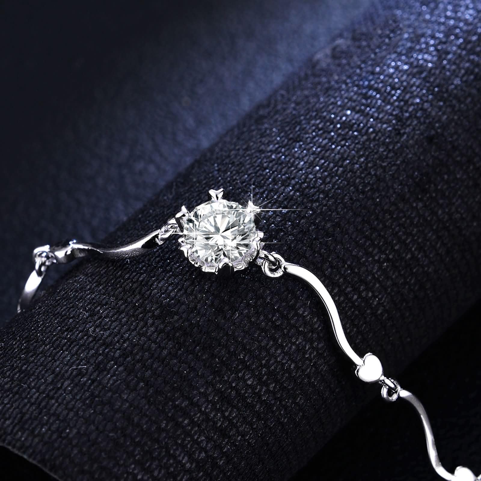 Pulsera Mujer de Oro Blanco 9K / 14K / 18K, Redondo con Diamante Creado de 1ct, Cadena Extensible 16 CM + 5 CM, Pulseras Mujer Plata