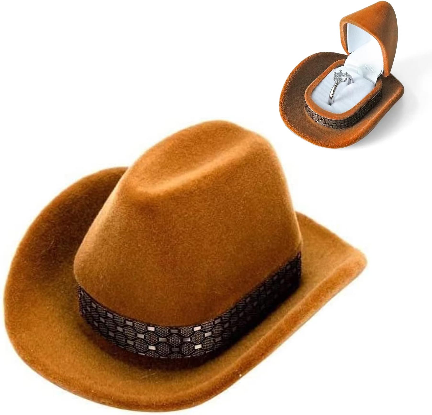 Amazon.com: Creative Cowboy Hat Shape Rings Box Velvet Brown Jewelry ...