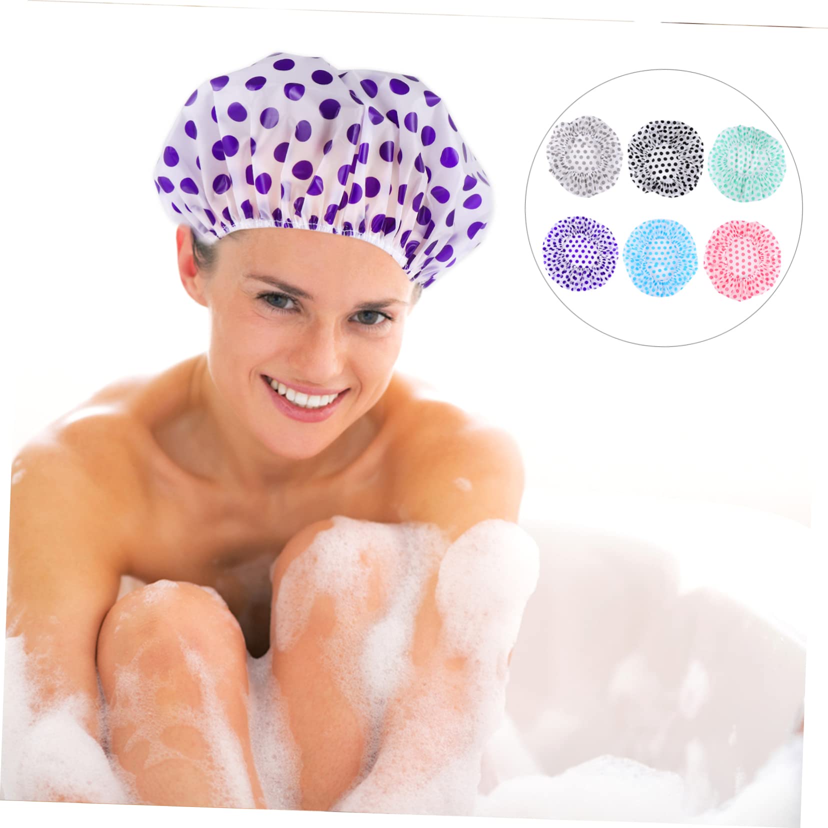 Healvian 12piezas Gorro Ducha Reutilizable Para Mujeres Gorro De Baño De Pevas Estampado De Puntos Cómodo y Duradero Para Spa y Ducha