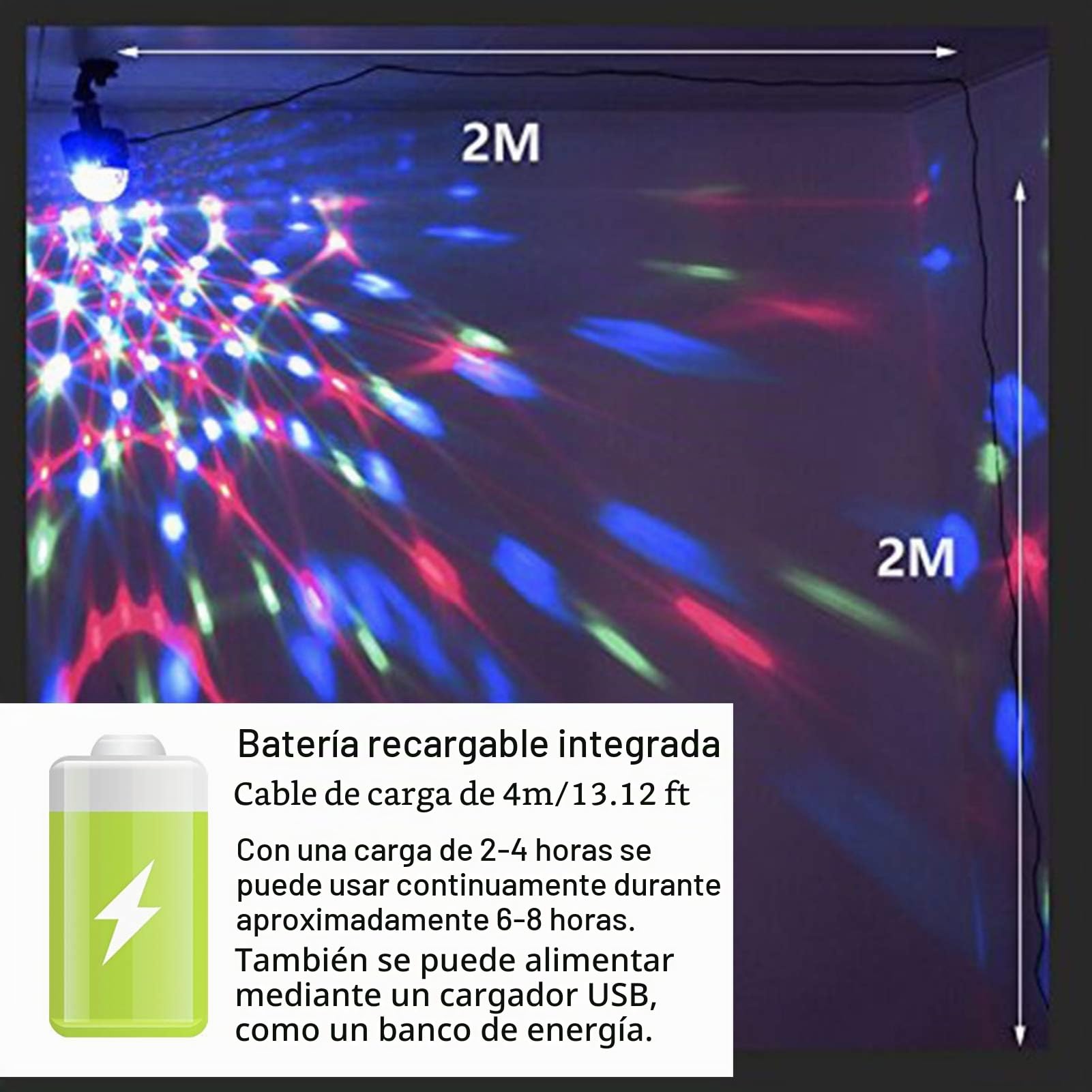 Luces Discoteca Con Batería Recargable, 15 Colores RGB LED Luz Estroboscopica Giratoria Bola Lámpara, Sonido Activado y Control Remoto para Casa, Coche, DJ, Fiesta, Cumpleaños, Bar, Navidad