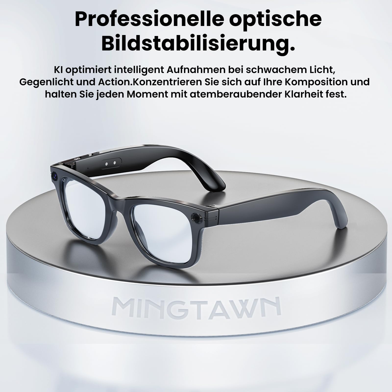 Mingtawn AI Smart Glasses 4K HD-Kamera, 270 mAh, 800 W Anti-Verwacklungs-Kamera-Brille mit Videoaufzeichnung, Dual-Mikrofon, Simultanübersetzung/GPT-Objektidentifizierung (Photochrome Gläser)