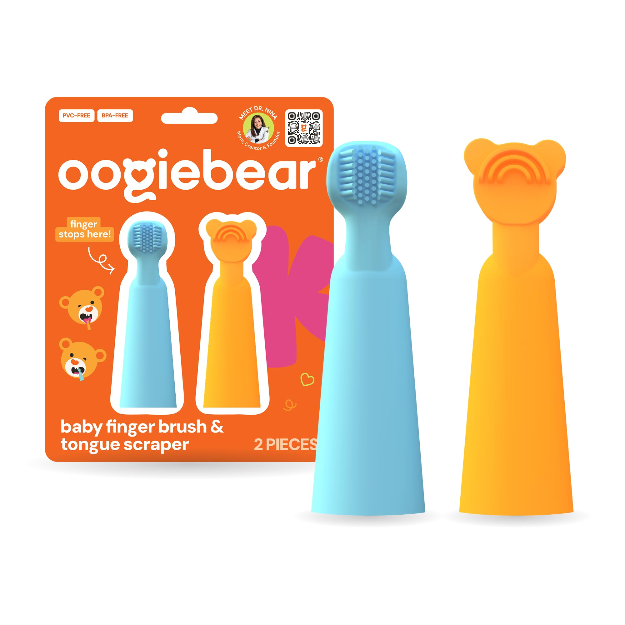 oogiebear Baby Finger Brush Tongue Scraper - Gentle Oral Care Soft Silicone BPA-Free for Infants Toddlers