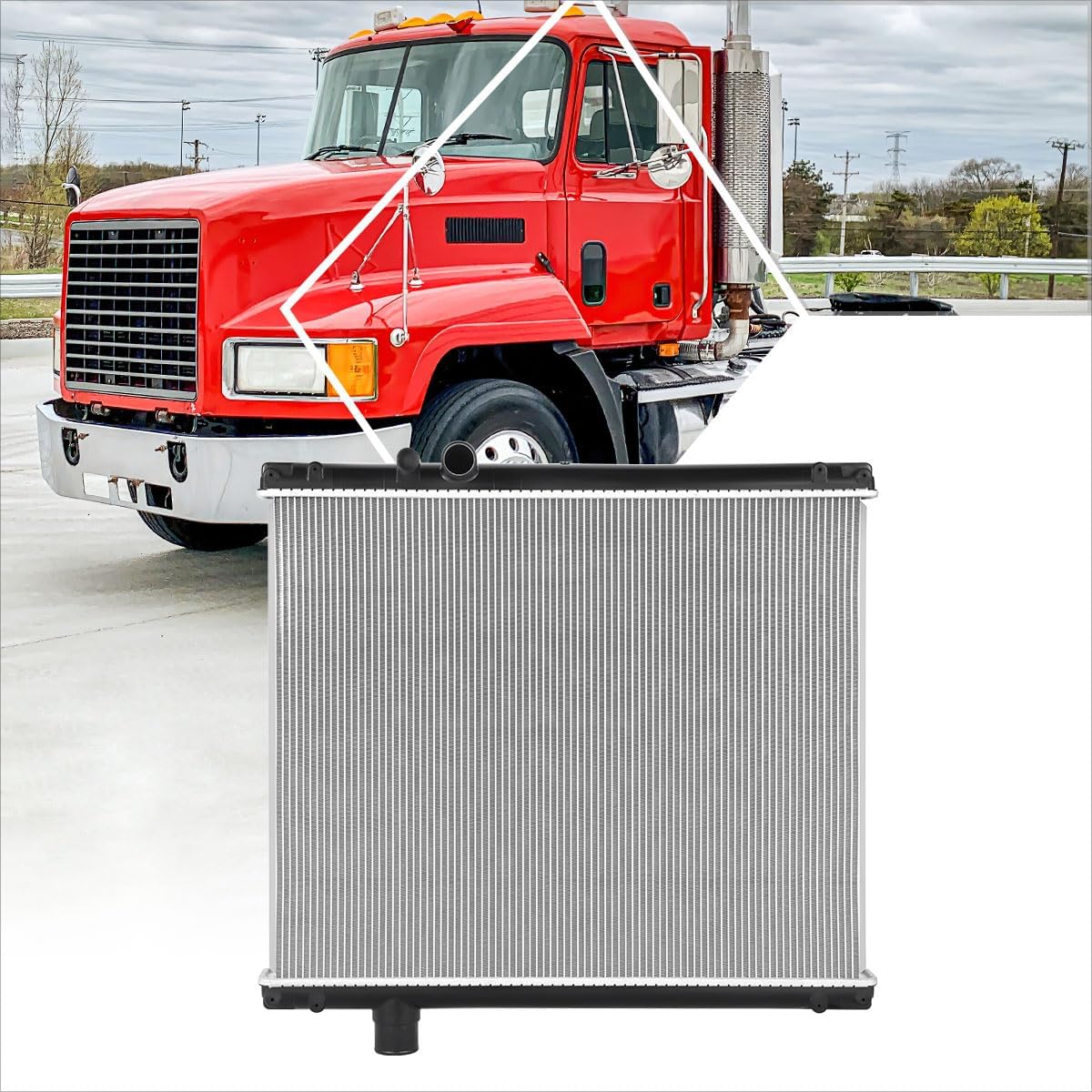 2-Row Aluminum Core Cooling Radiator Compatible with 87-08 Mack RB MH DM CV CH RD CS200P Mid-Liner