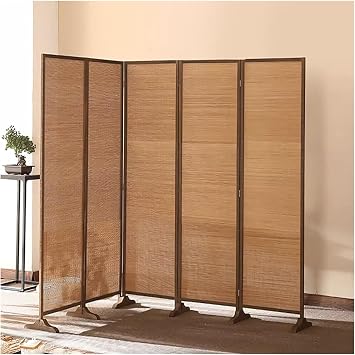 3 4 5 6 Panel Room Divider, 5/6 Ft Tall Folding Privacy Screen for Office Patio Porch Camping Teahouse, Portable Mobile Wood Wall Partition5 Panel,Tall-180cm/6ft