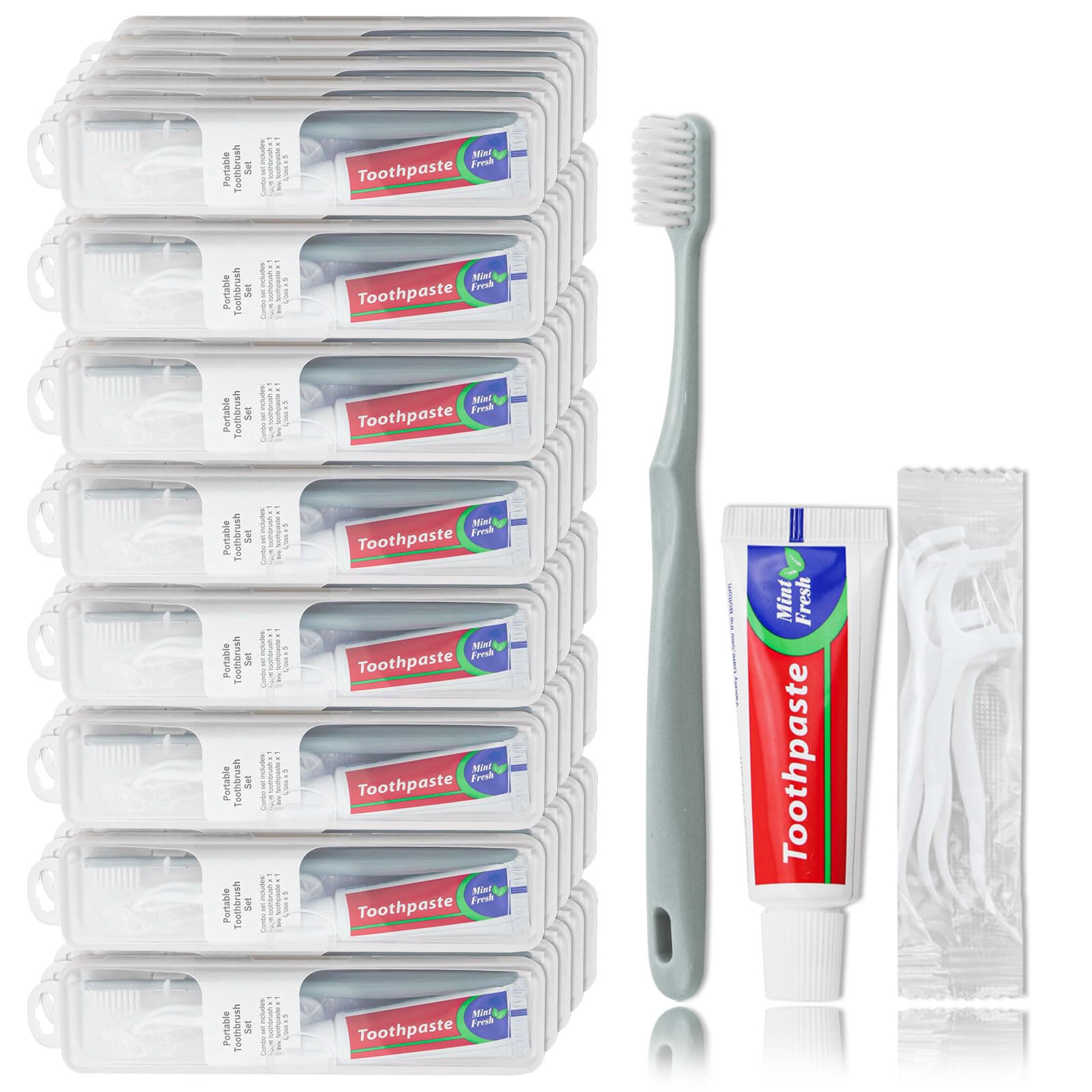 Spazzolino da denti da viaggio, kit da viaggio con 5 plettri per filo interdentale, portaspazzolino da viaggio, confezionato singolarmente, adatto per casa, viaggi, hotel (confezione da 20)