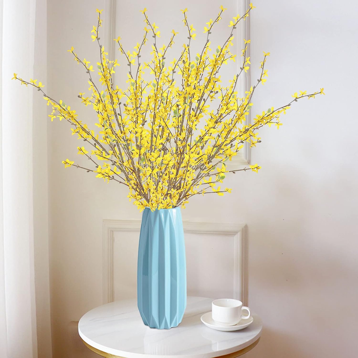 DULRLLY 6Pcs Artificial Forsythia Flower Branches 39 Inch Faux Yellow Jasmine Cherry Blossom Flowers Long Stems Silk Winter Spring Forsythia Flowers Bush for Floral Arrangement Wedding Home Decor