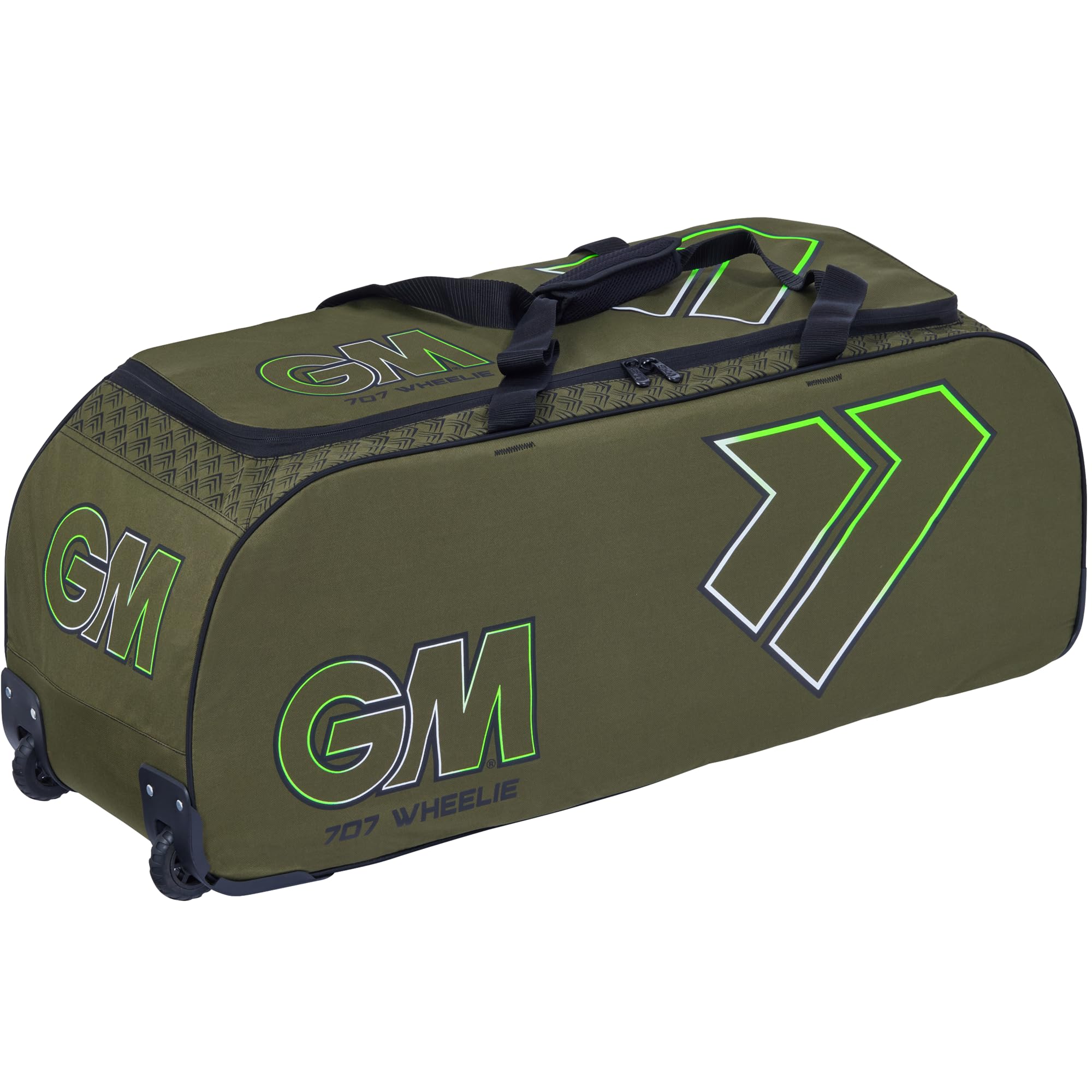 Gunn & Moore GM Cricket-Tasche für 707 Wheelie, All-Terrain-Räder, gepolsterte Griffe, Volumen: 92 l, Robustes 600-Denier-Polyester, Khaki-Grün