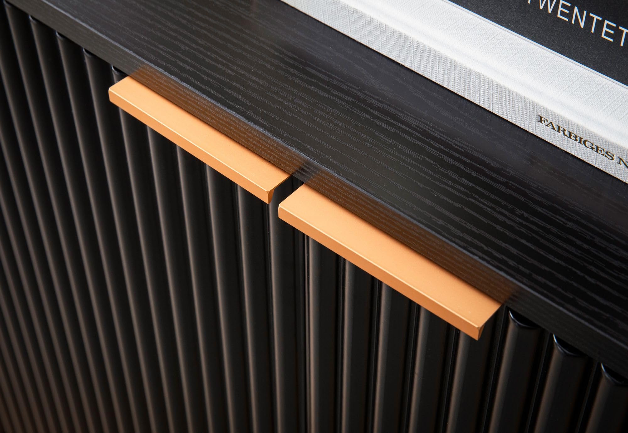 FineBuy Sideboard 150x39x81 cm Schwarz Eiche-Dekor mit Türen