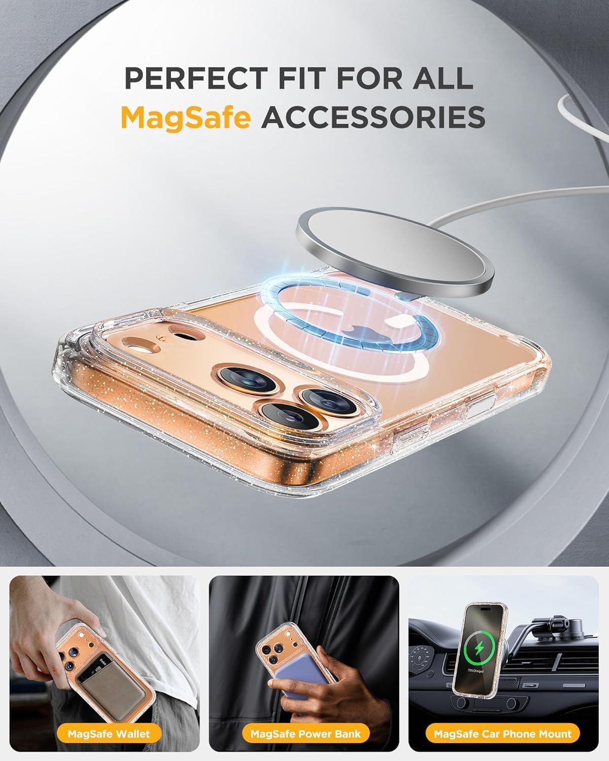 Miracase for iPhone 17 Pro Max Case 6.9" Full-Body Phone Case with Built-in Glass Screen Protector& Full Camera Protector,[Magnetic with MagSafe] Drop Proof 17 ProMax Cover, Clear Glitter