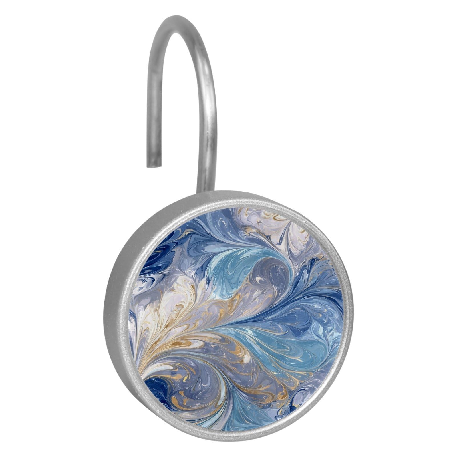 Set of 12 Stainless Steel Shower Curtain Hooks, Shower Rings for Bathroom, Rustproof Decorative Shower Hangers for Bedroom Living Room Shower Curtain Rod (Fancy Blue Marble)