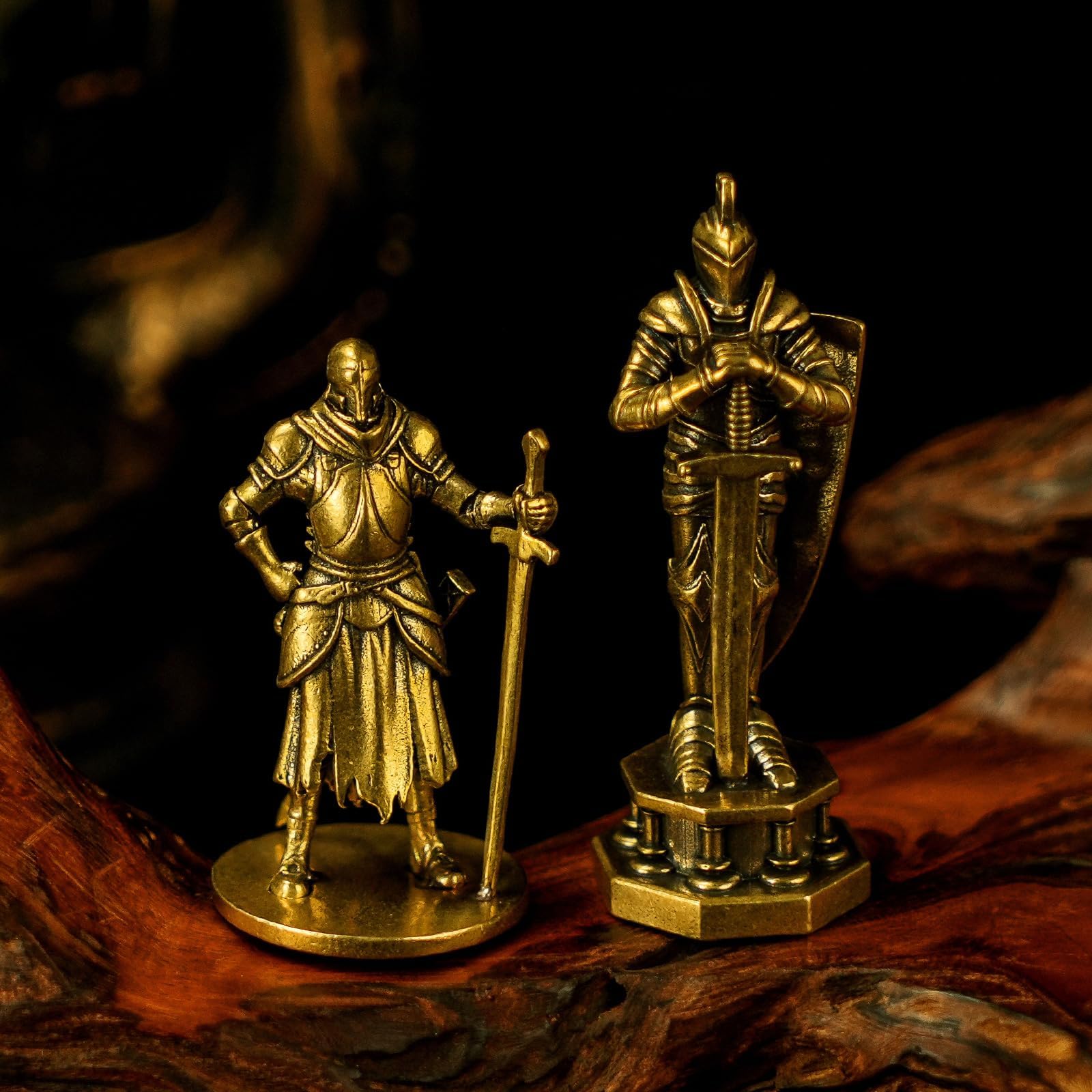 CHOVY 100% Solid Brass Judgment & Cinder Paladin Statues - Handcrafted Full Armor Warrior Sculptures, Vintage Medieval Knight Decor, Collectible Fantasy Art, Epic Gift for RPG Lovers