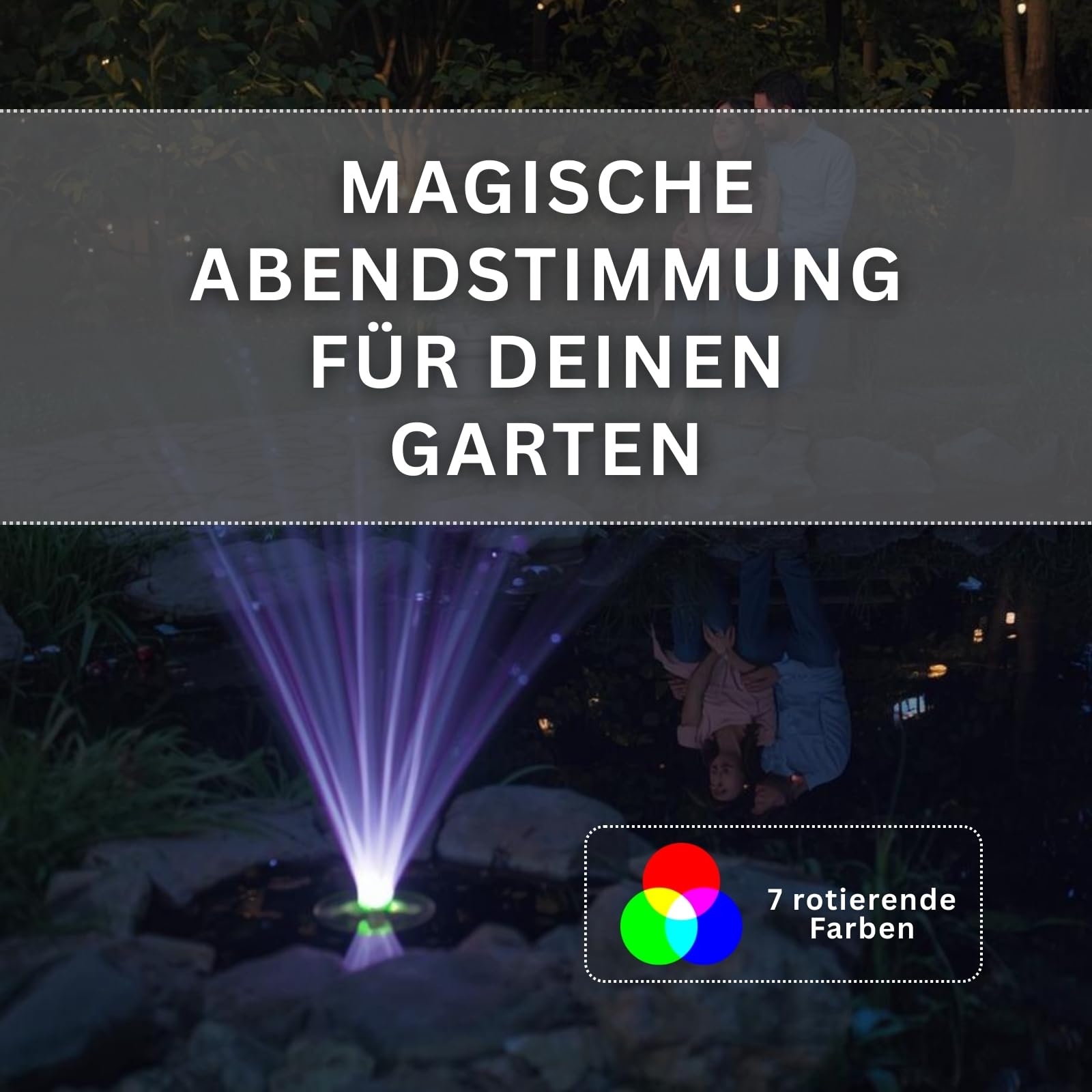 MAUK® LED Springbrunnen | Teichpumpen Set 25W mit Farbwechsel-Ring | 1500 L/h Wasserspiel für Garten & Teich – 1,80m Fontäne, 3 Düsenaufsätze, 360° Rotation & 25° verstellbar, Schutzart IPX8