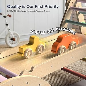 BlueWood Pikler Triangle Set 7in1 Foldable Baby Climbing Toys Wooden Montessori Climbing Set with Arch&Ramp&Ladder Baby Climber Indoor Jungle Gyms for Toddlers Montessori Toys - Sky Blue