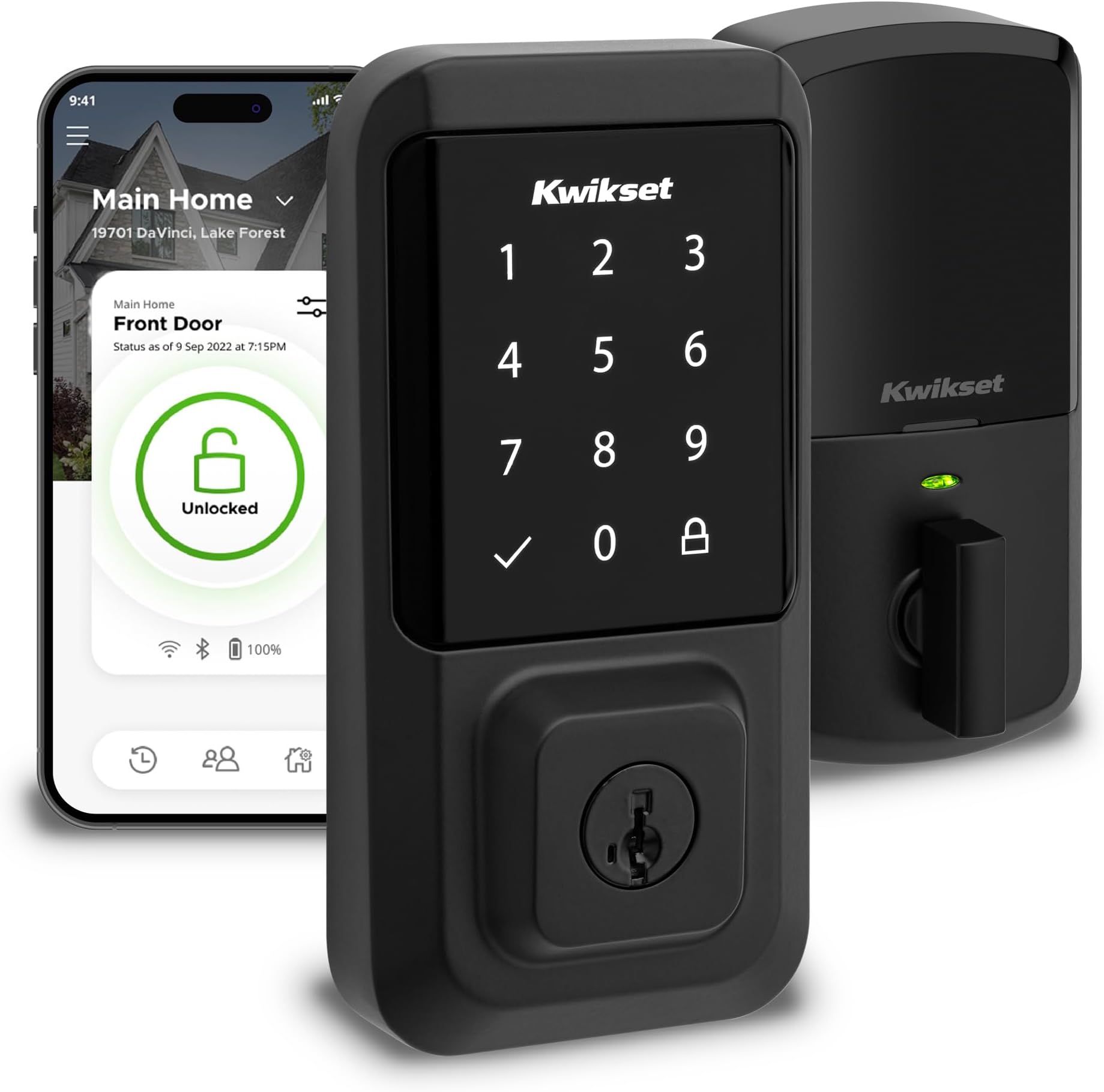 Halo Wi-Fi Smart Lock, Keyless Entry Front Door Touchscreen Deadbolt, Matte Black Finish, Grade AAA Certified, UL Listed, Easy Install No Hub, App Control, Digital Remote Lock