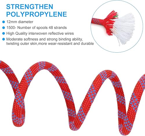 Miniatura 2 de Cuerda de escalada al aire libre de 0.394 in de diámetro, 32.8 ft (32 pies), 65.6 ft (64 pies), cuerda de escalada en roca, cuerda de rapel de