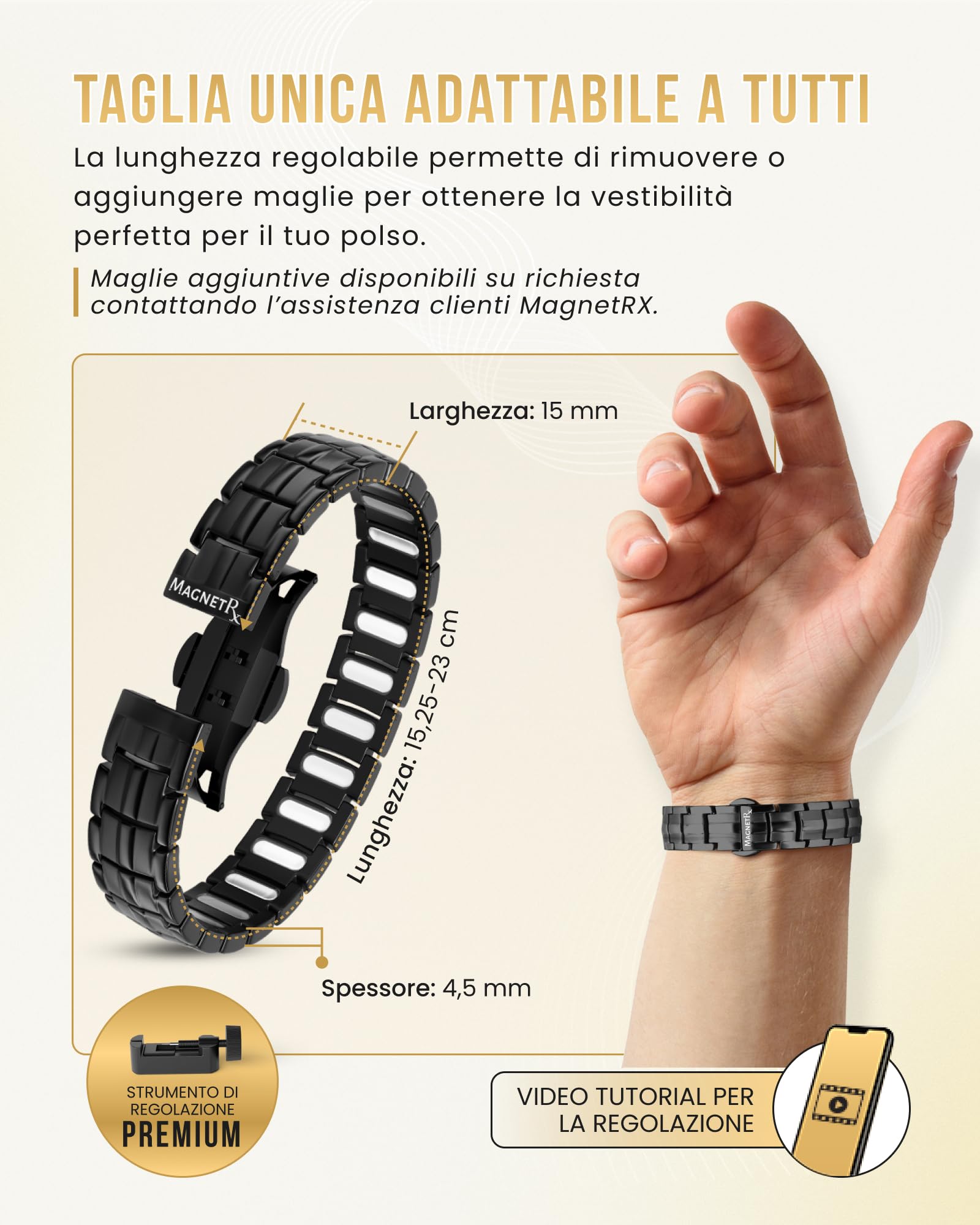 MagnetRX® Bracciale Magnetico Uomo EllipseMAX – 5000 Gauss Magneti Potenti – Braccialetto Magnetico Terapeutico in Titanio Regolabile e Impermeabile – Design USA di Alta Qualità