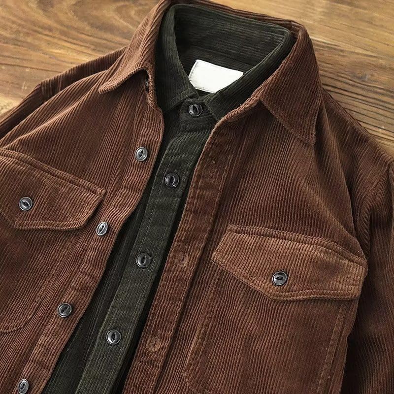 Men's Corduroy Button Down Shirts Long Sleeve Casual Shacket Jacket Western Corduroy Shirt Jacket with Flap Pockets - Image 4