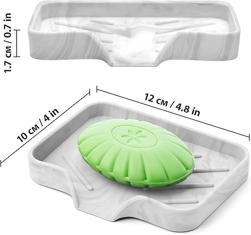 Miniatura 3 de Bandeja de jabón de silicona de mármol, soporte de jabón autodrenante para jabón de barra, bandeja de jabón de silicona con drenaje, jabonera