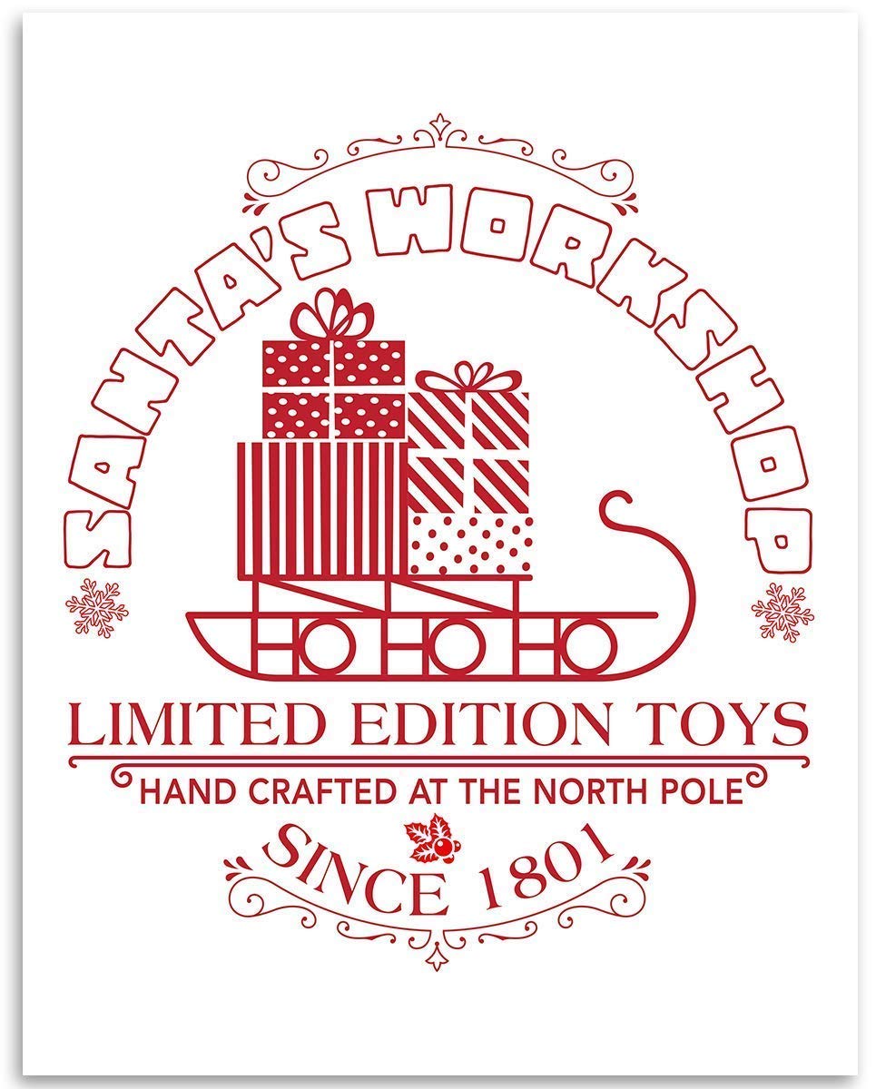 Santa's Workshop Limited Edition Toys Print - Great Christmas Decoration, North Pole Toy Factory Art Decor, Modern Gifts for Christmas Holidays, 11x14 Unframed Art Print Poster, White and Red
