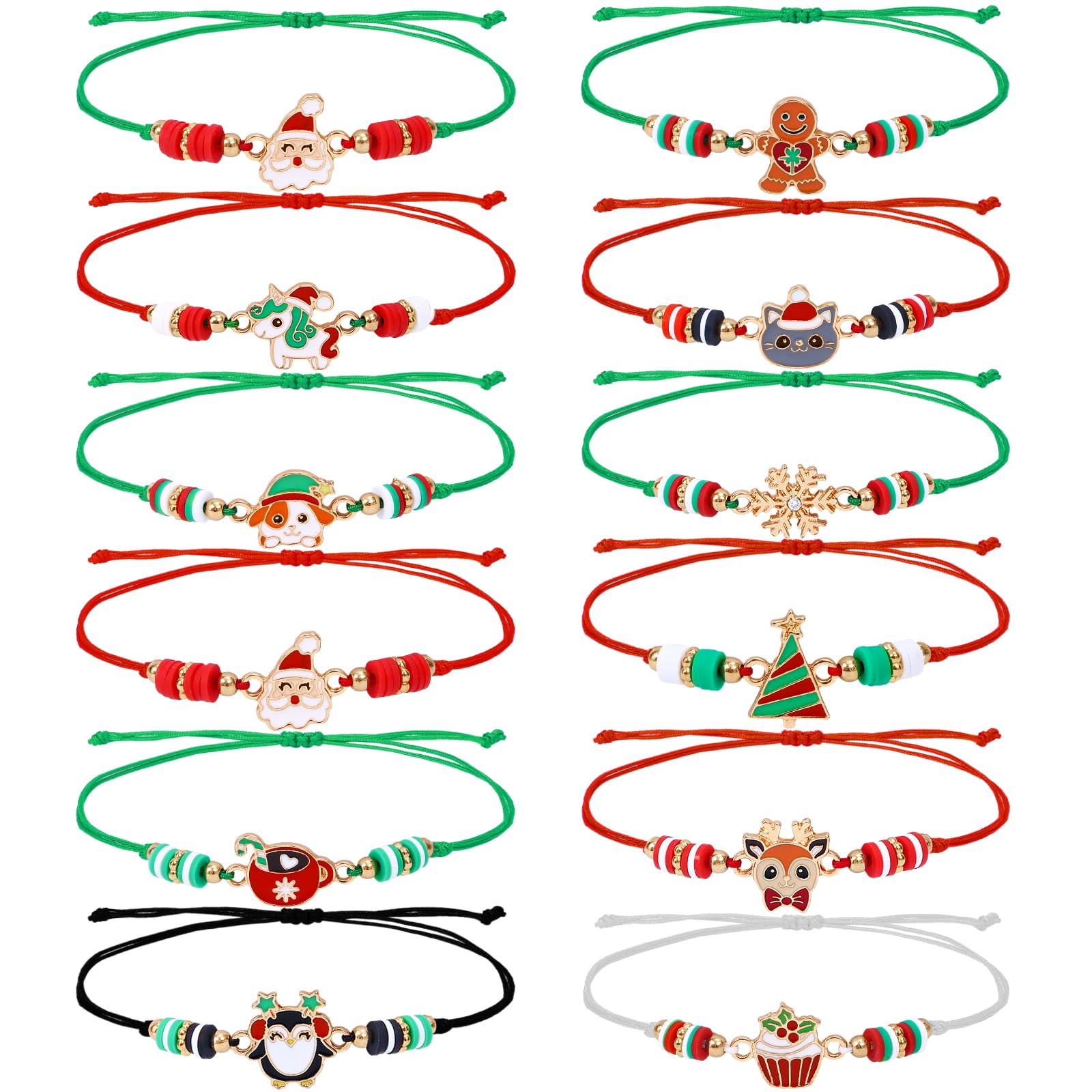 Vamei 12 Pièces Bracelets Amitié Enfant Noël - Bijoux Fille Avec Pendentifs Père Noël, Bonhomme De Neige & Licorne, Réglables Et Mignons