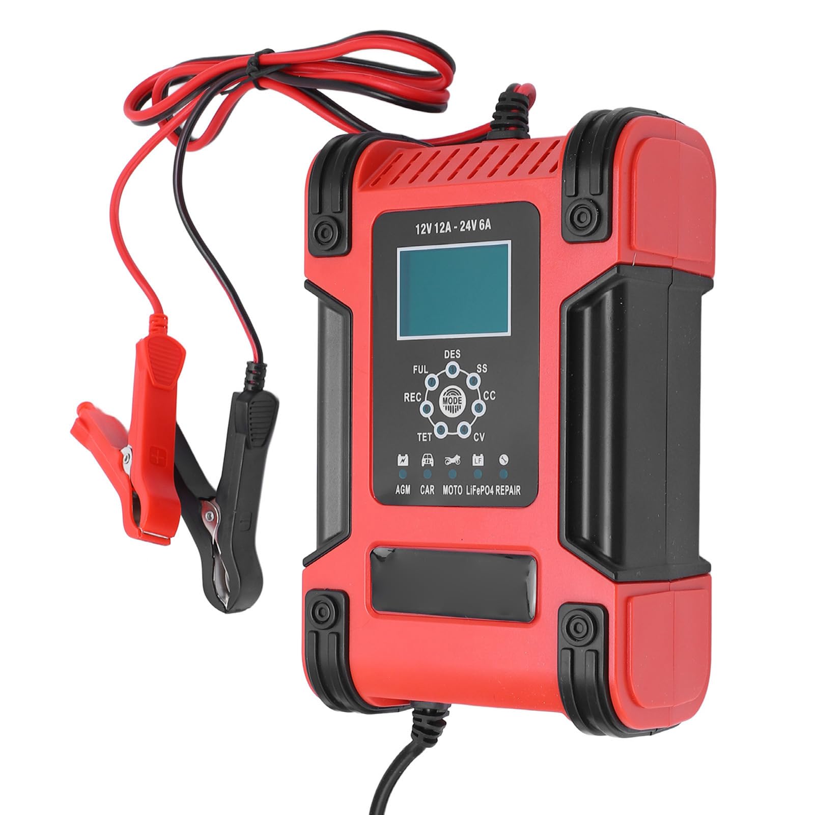 Caricabatteria a 7 Stadi, Protezione polarità Multifunzionale CA 100-240 V Raffreddamento della Ventola Manutentore Automatico della Batteria per Batteria Al Litio Ferro Fosfato