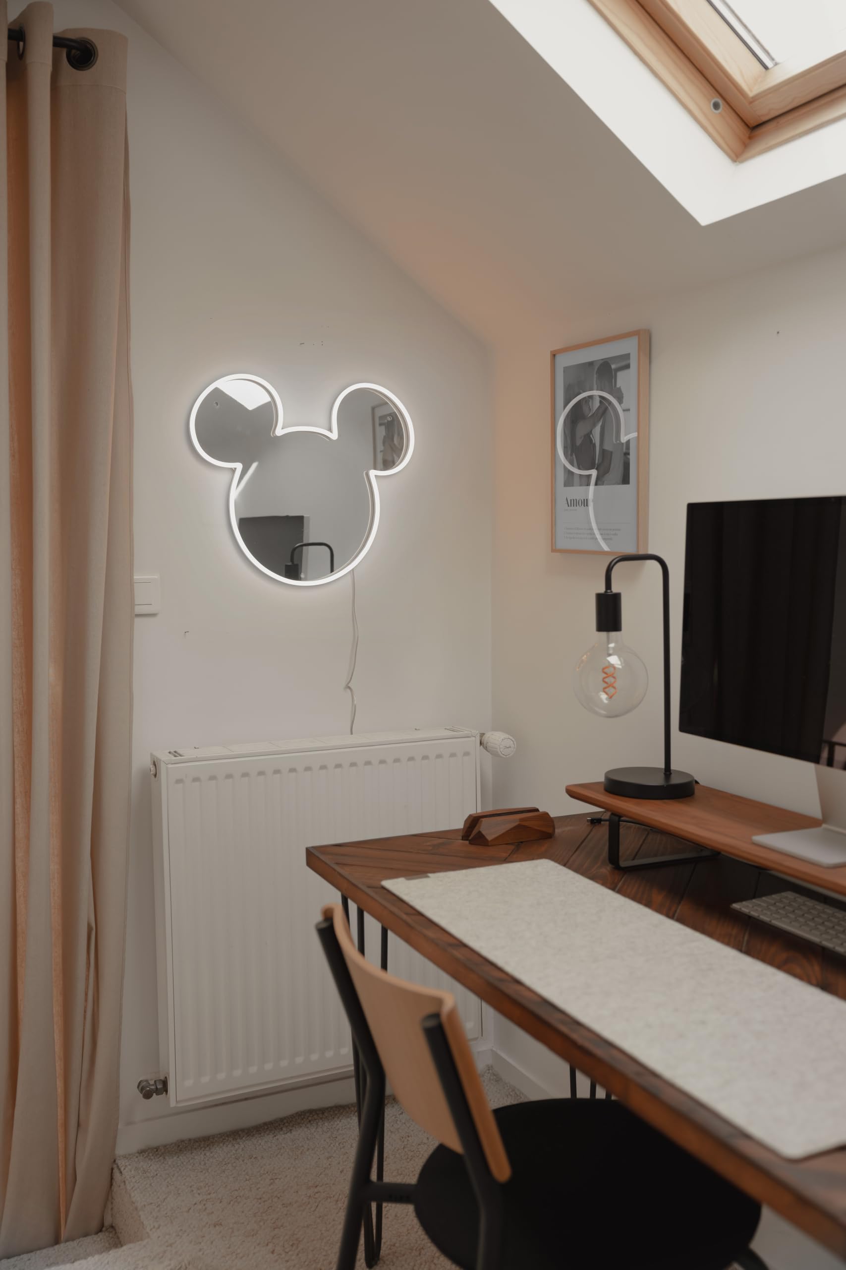 YELLOWPOP Letreros de neón, espejo de Mickey Mouse de Disney (plateado), letreros de neón para decoración de pared, luces LED de neón de bajo consumo para todas las paredes, letrero de neón