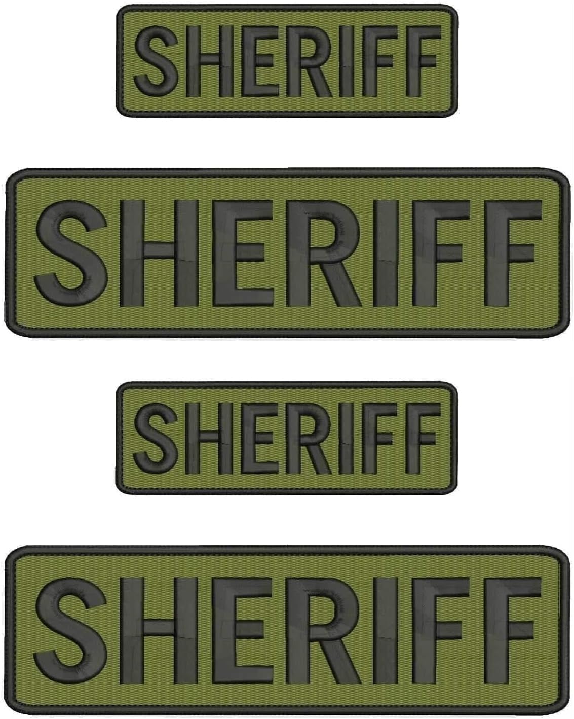 Sheriff Embroidered Patch 3x8 and 2x6 Inches Hook and Loop OD Green Tactical Fabric Patch for Vest Jacket Backpack (2 Pack)