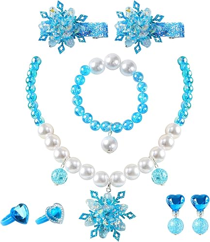 Juego de joyas de sirena para niñas, collar de sirena, pulsera, aretes, lazo para el pelo, disfraz de princesa, accesorios de vestir