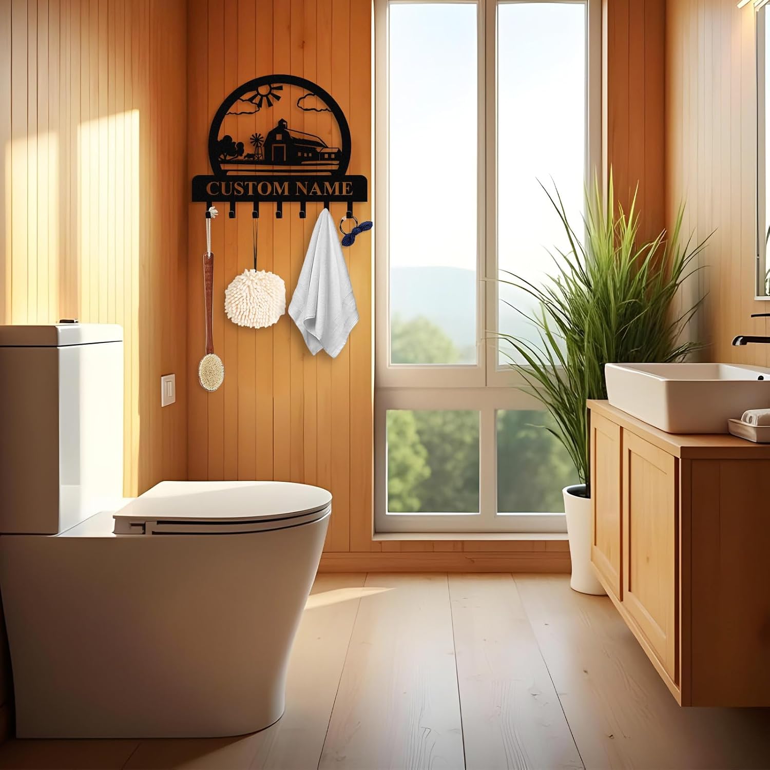 KAINSY Personalized Key Holder for Wall | Custom Name Metal Ranch Key Hooks | Farmhouse Key Hanger Wall Mount | Key Rack Organizer for Front Door Hallway Entryway | Home Decor Gifts | Farm Tools Hooks