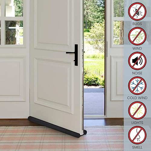 Miniatura 3 de Bloqueador de corrientes de aire ajustable para debajo de la puerta de 37 pulgadas para puertas dobles, tira aislante reductora de ruido y