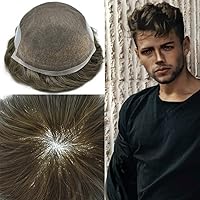 Vista 21 de Toupee - Sistema de cabello humano real para hombres, tupé de encaje suizo para hombres, nudos blanqueados, piezas de pelo para hombres, protesis