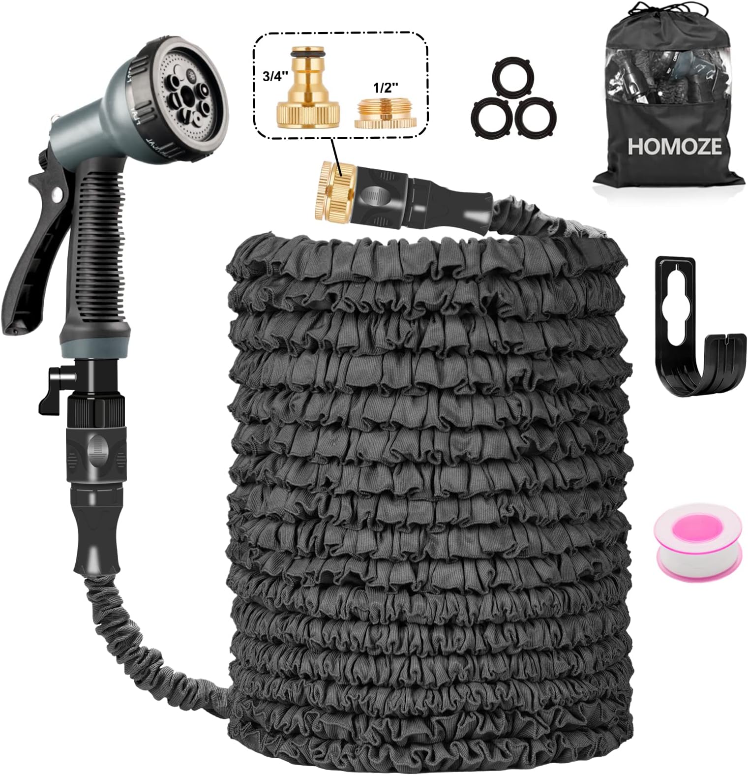 HOMOZE 50FT Black Expadable Garden Hose