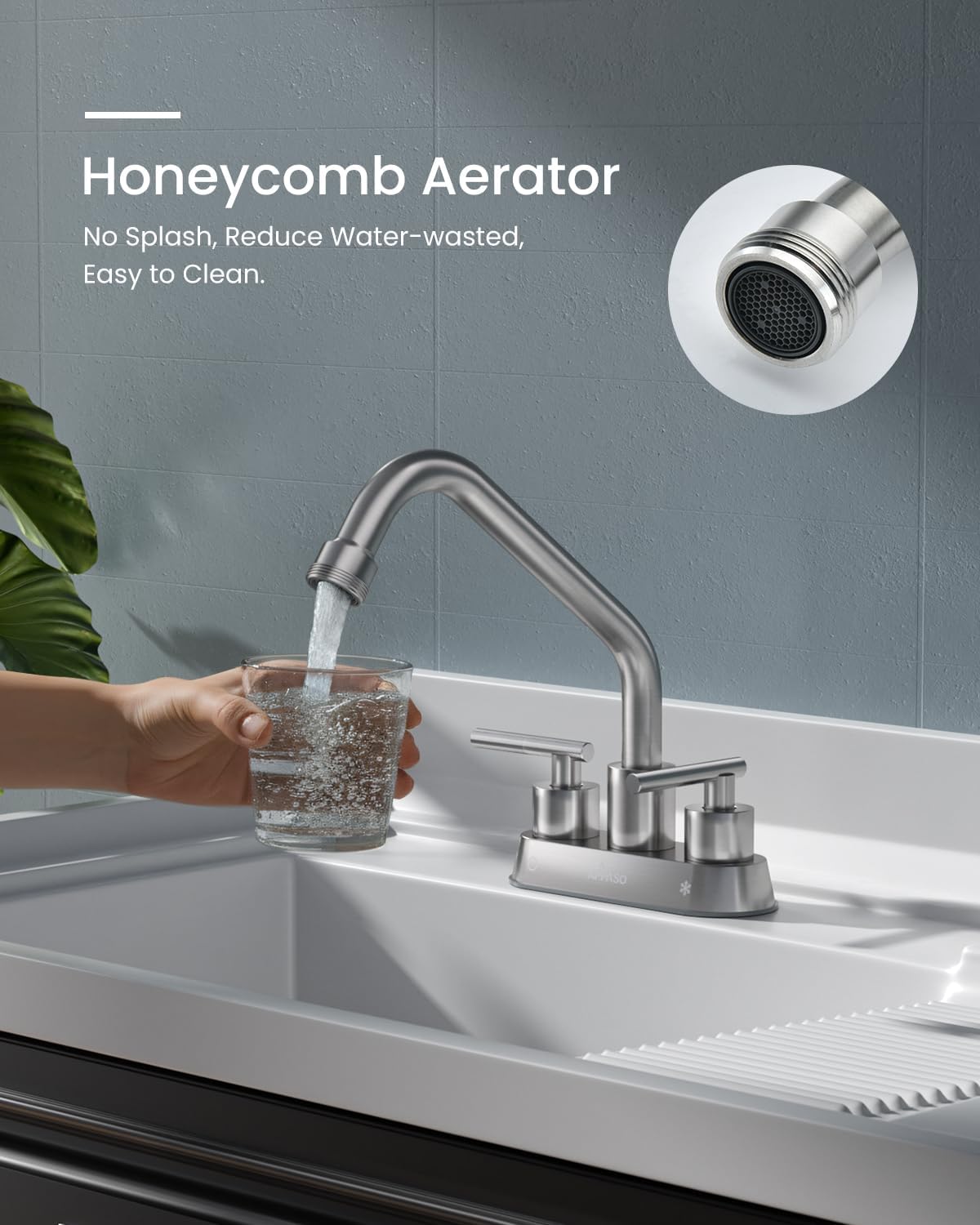 APPASO Utility Sink Faucet, Laundry Sink Faucet, 4 Inch Centerest Laundry Faucets for Utility Sink, NPT3/4 Thread End Spout for Garden, 2 Handle, Brushed Nickel Faucet for 2 or 3 Hole