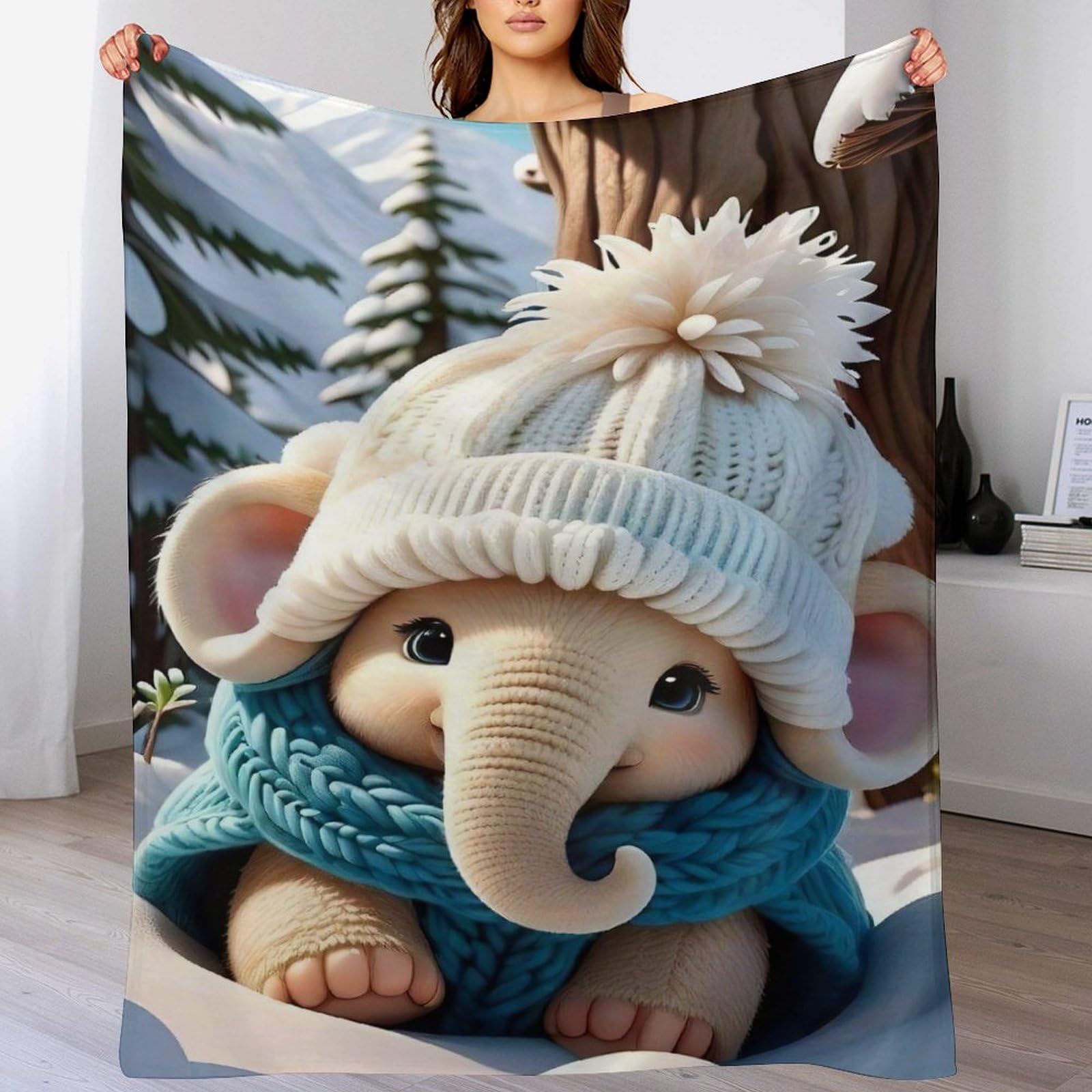 Couverture polaire douce en flanelle supérieure motif éléphant toutes saisons