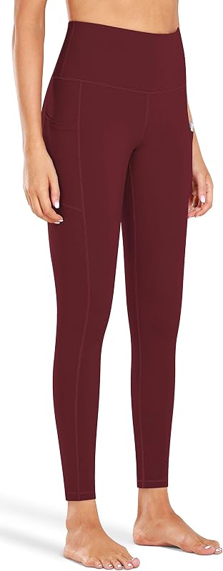 Fengbay High Waist Yoga Pants Women with Pockets Workout Leggings Wine Red image 2