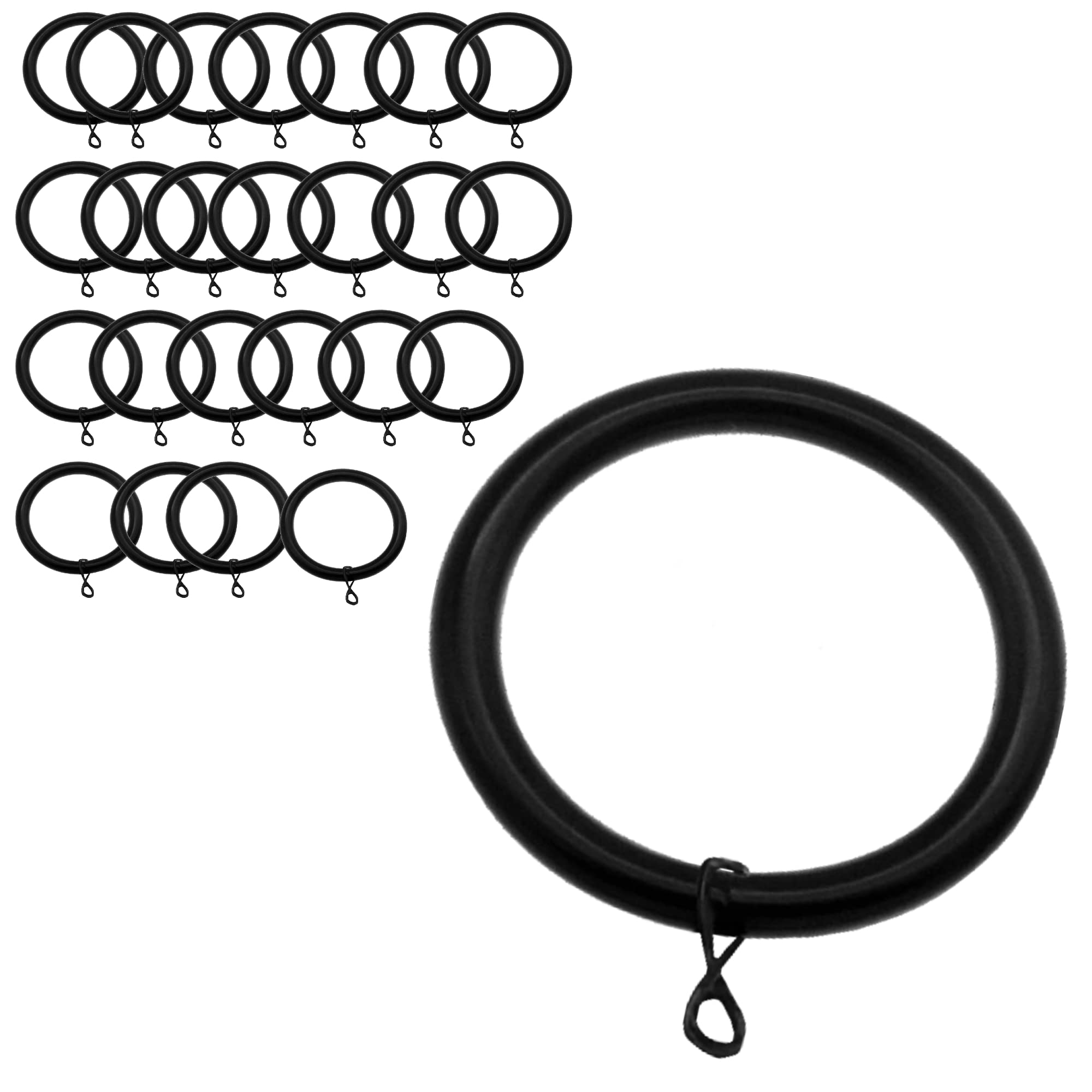 24 Pack 38mm Matt Black Metal Curtain Drapery Pole Rings with Eye, Black Metal Curtain Rod Ring Metal Curtain Ring - Suitable for Curtain Pole or Curtain Rod up to 35mm Diameter (Black)