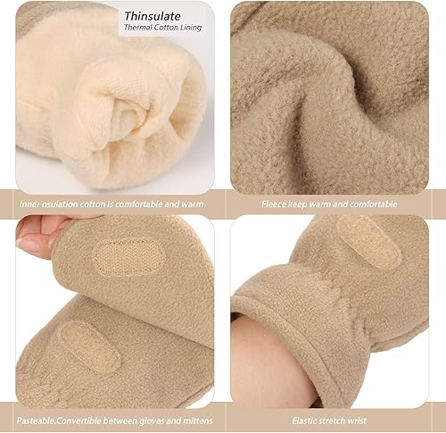 Miniatura 3 de OZERO Guantes de invierno sin dedos, convertibles, térmicos, forro polar aislante, resistente al viento, cálidos para hombres y mujeres