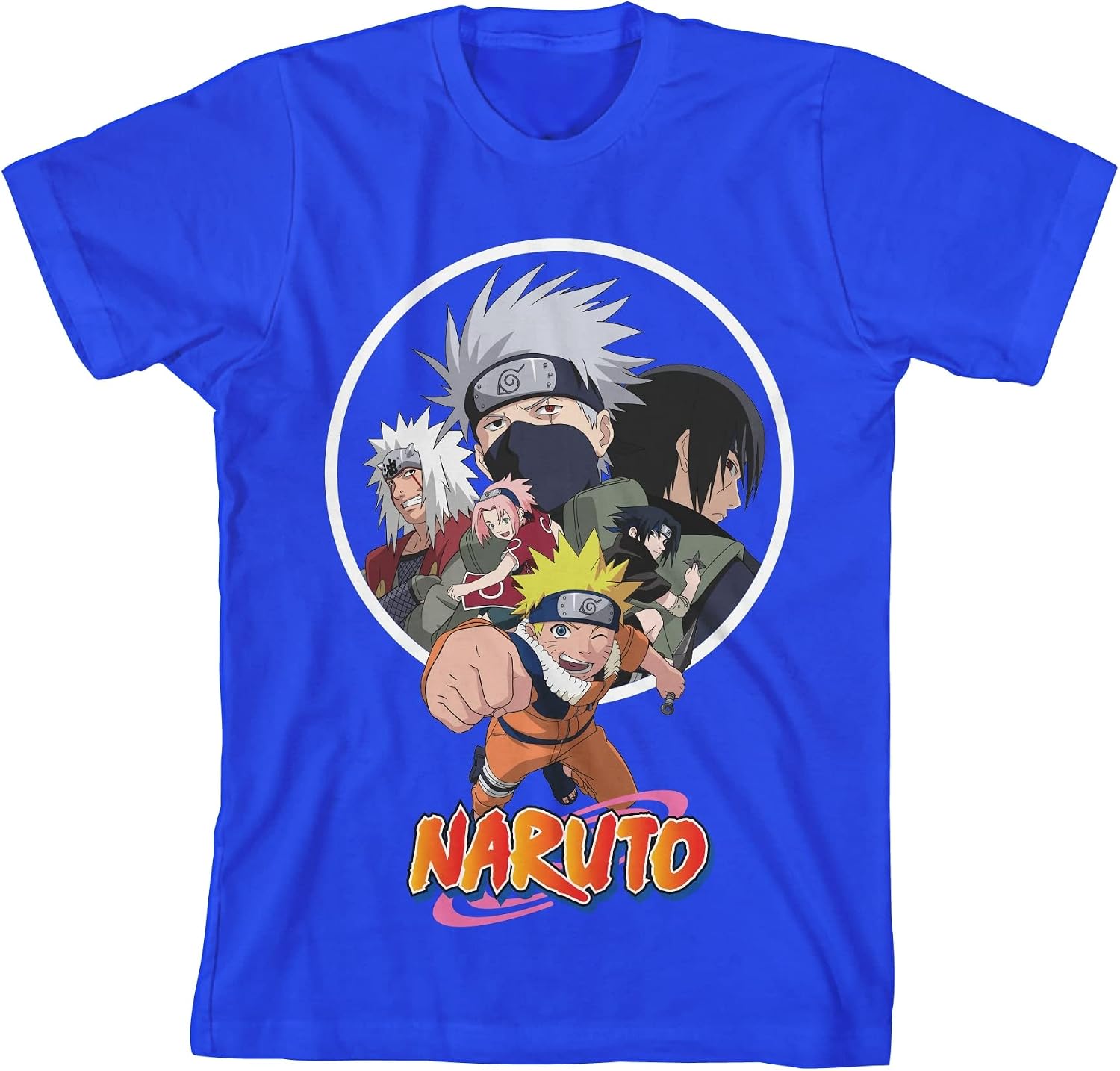 Naruto Classic Group Character Art with Logo Youth Boys Royal Blue Tee