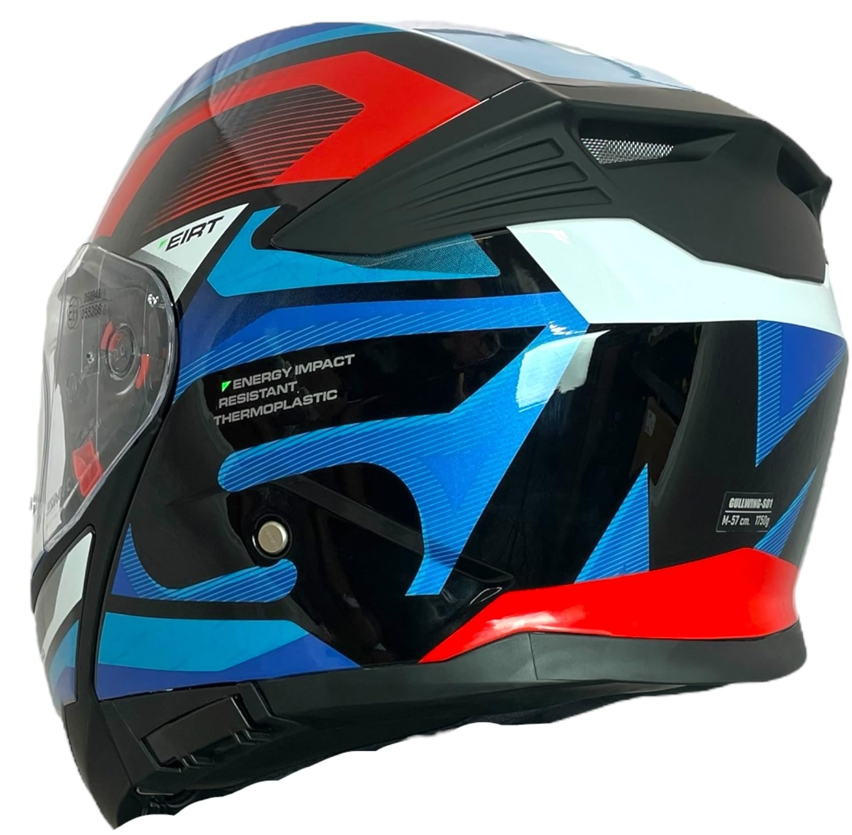 SMK Helmets Casco Modular GULLWING Venture Decorado Brillo Blanco, Rojo Y Azul GL253 22.06 con Doble Visor P/J (M 57/58)