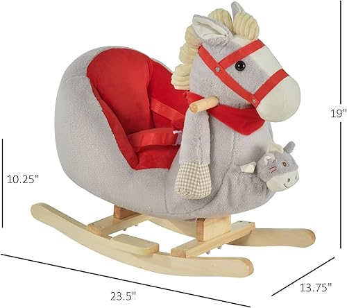 Miniatura 7 de Qaba Juguete de caballo mecedora para niños, balancín con canción de cuna, títeres de mano y tela de felpa suave para niños de 18 a 36 meses, gris