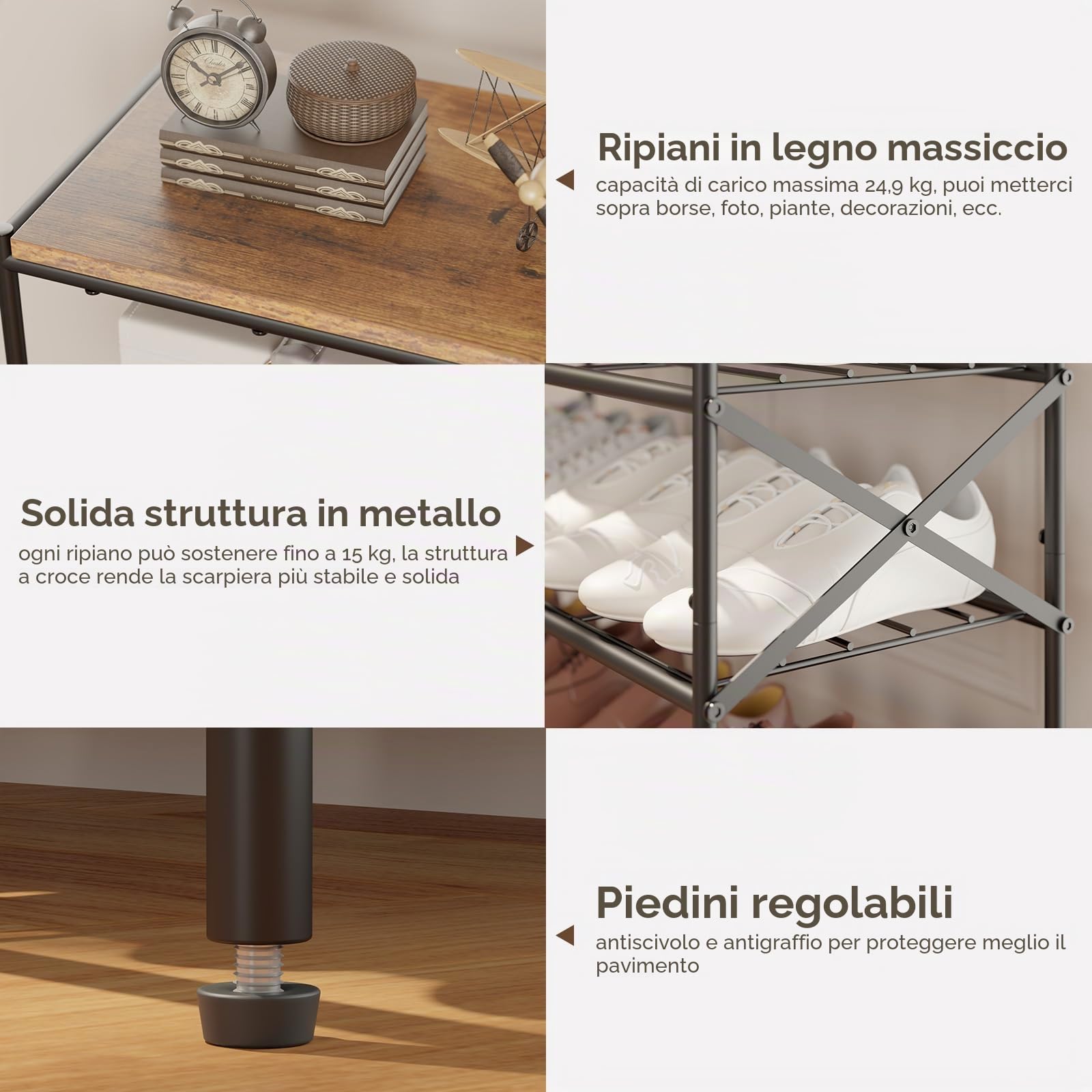 IBUYKE Scarpiera con 6 Ripiani, Grande Capacità Scaffale Portascarpe per 24 Paia di Scarpe, Salvaspazio Scarpiera in Metallo per Ingresso Corridoio Soggiorno, Rustico Marrone e Nero TXJ016H