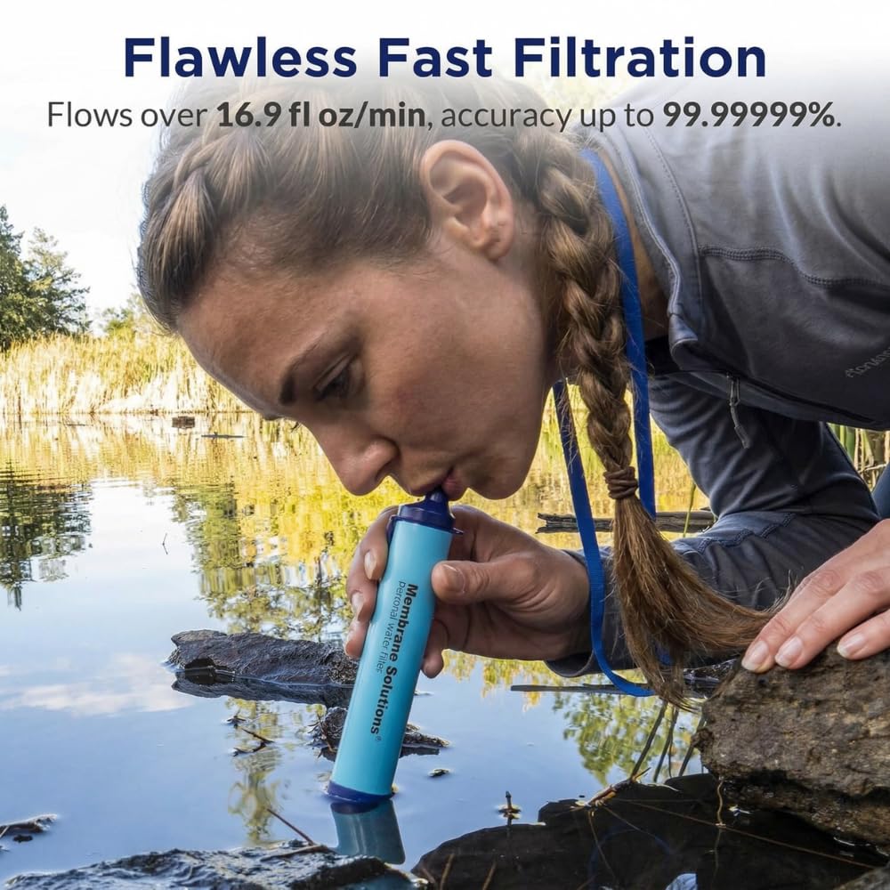 Filtr słomkowy Survival 0,1 mikrona – 5000 l przenośny filtr do wody z węglem aktywnym, oczyszczacz wody na kemping, piesze wędrówki, trekking i podróże, eliminuje do 99,9999% bakterii
