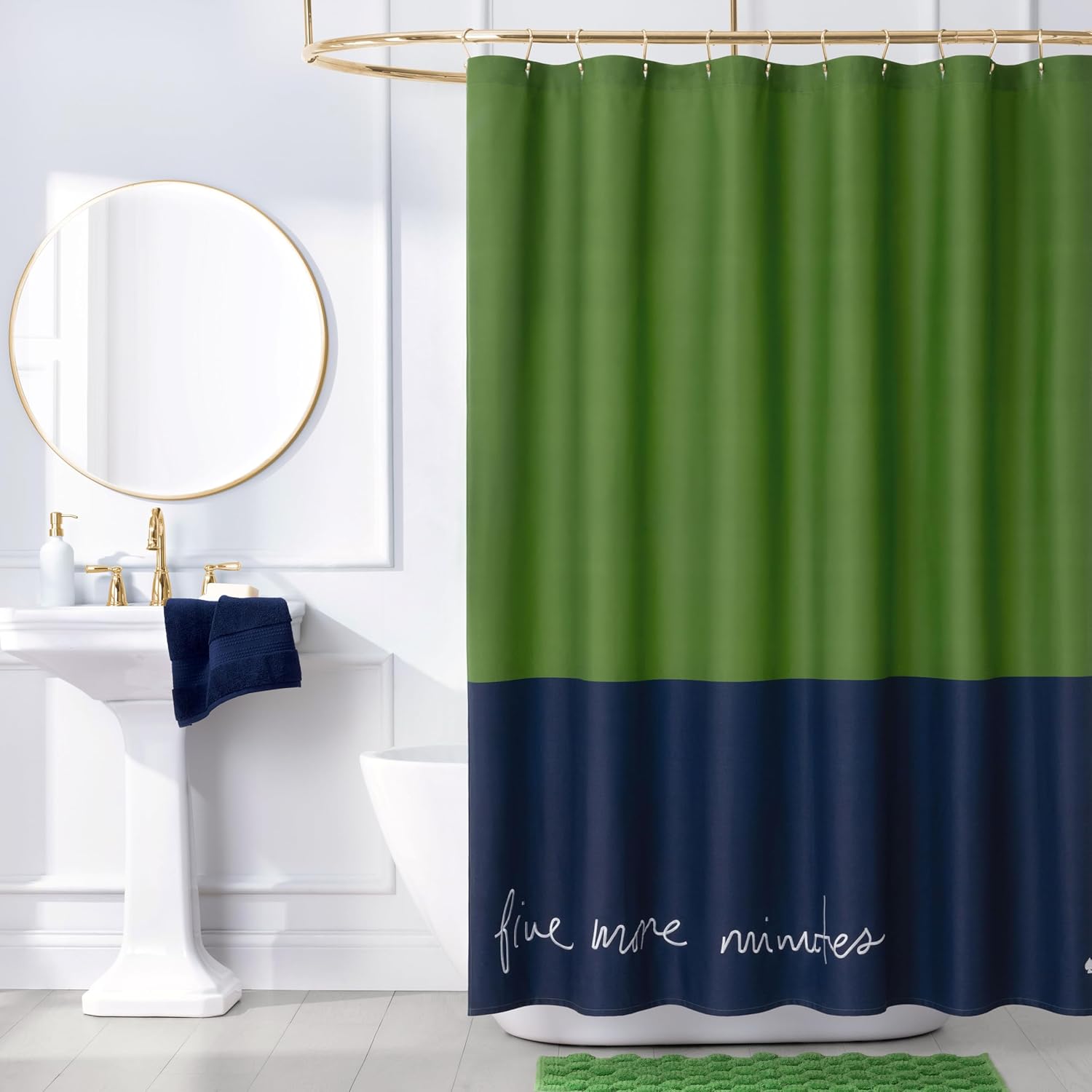 kate spade new york Five More Minutes Color Block Shower Curtain, 72 in x 72 in, Made from 100% Cotton, Machine Washable, Blue and Green Shower Curtain