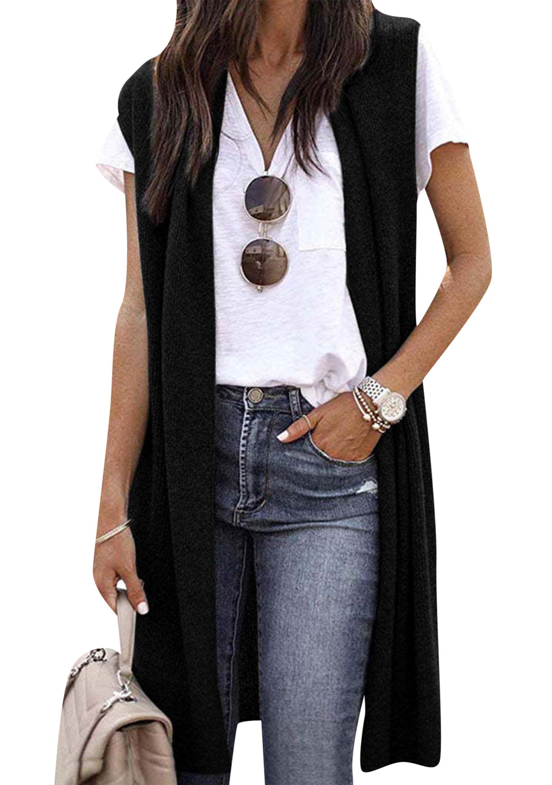 YMING Donne Gilet Lungo Casual Che Scorre Cardigan Morbido Elasticizzato Cappotto Spolverino di Tendenza
