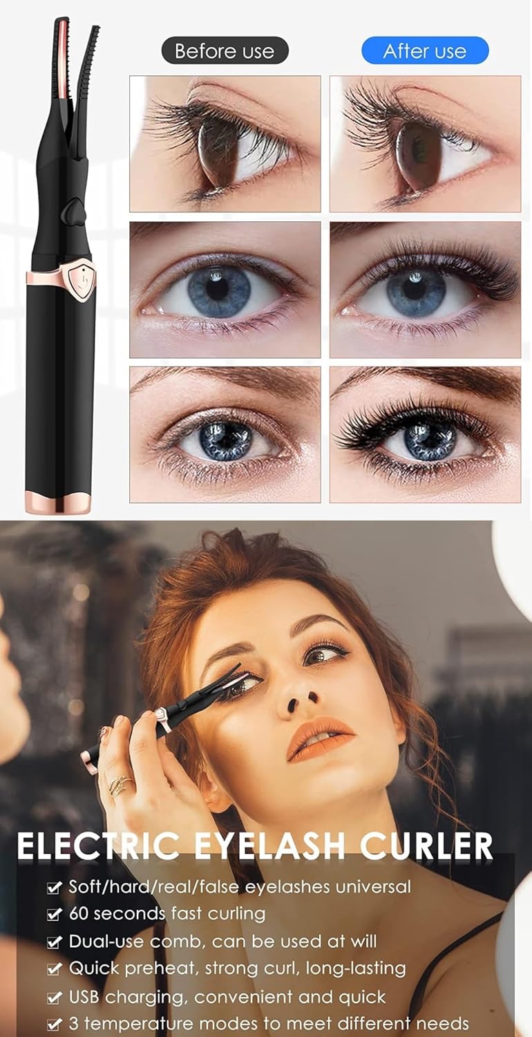 rizador de pestañas electrico 3 Heating Modes eyelash curlers with comb for Quick Makeup and Beauty, Portable Eyelash Styling Tool (Color : W, Size : Medium)